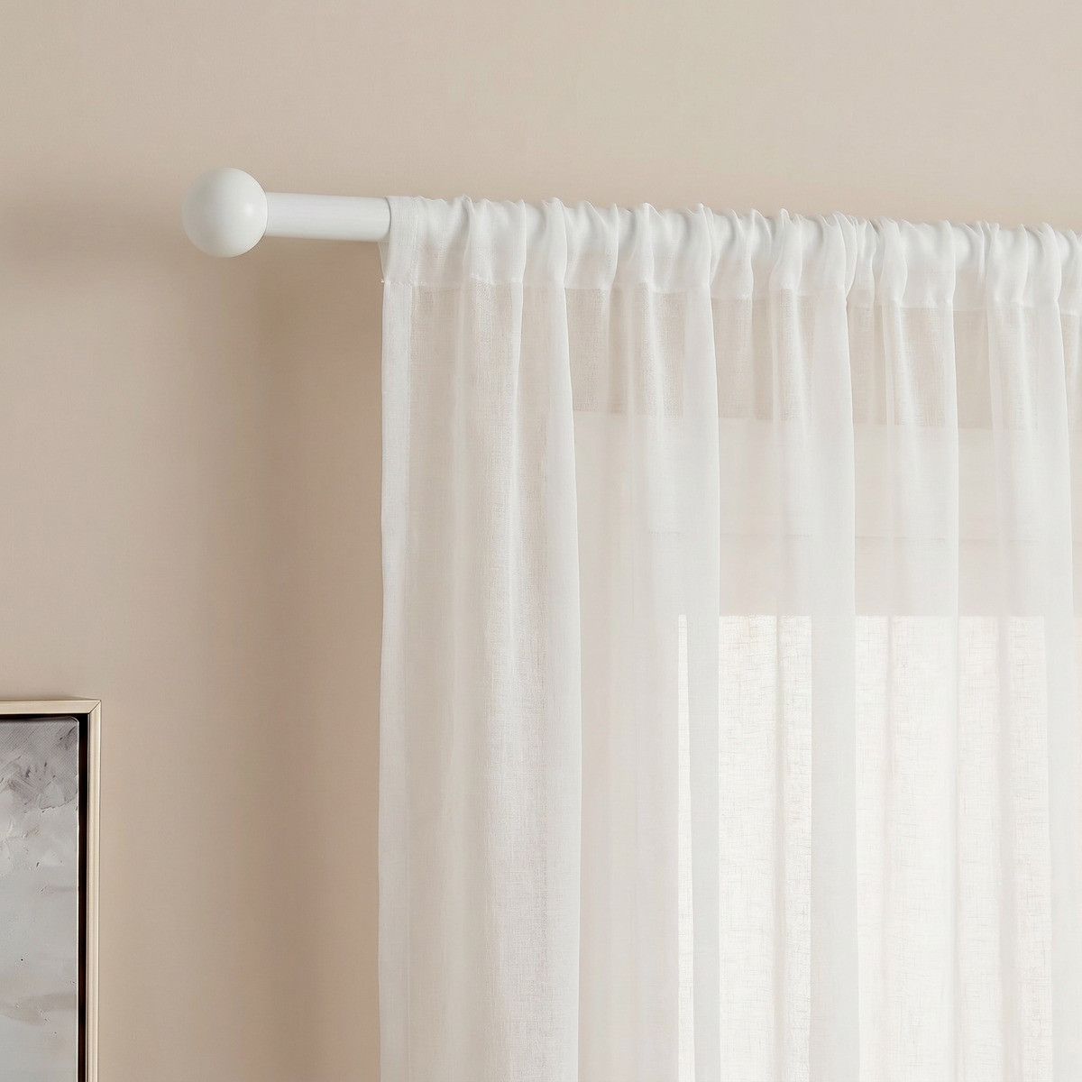 OHS Extendable Ball Curtain Pole - White>