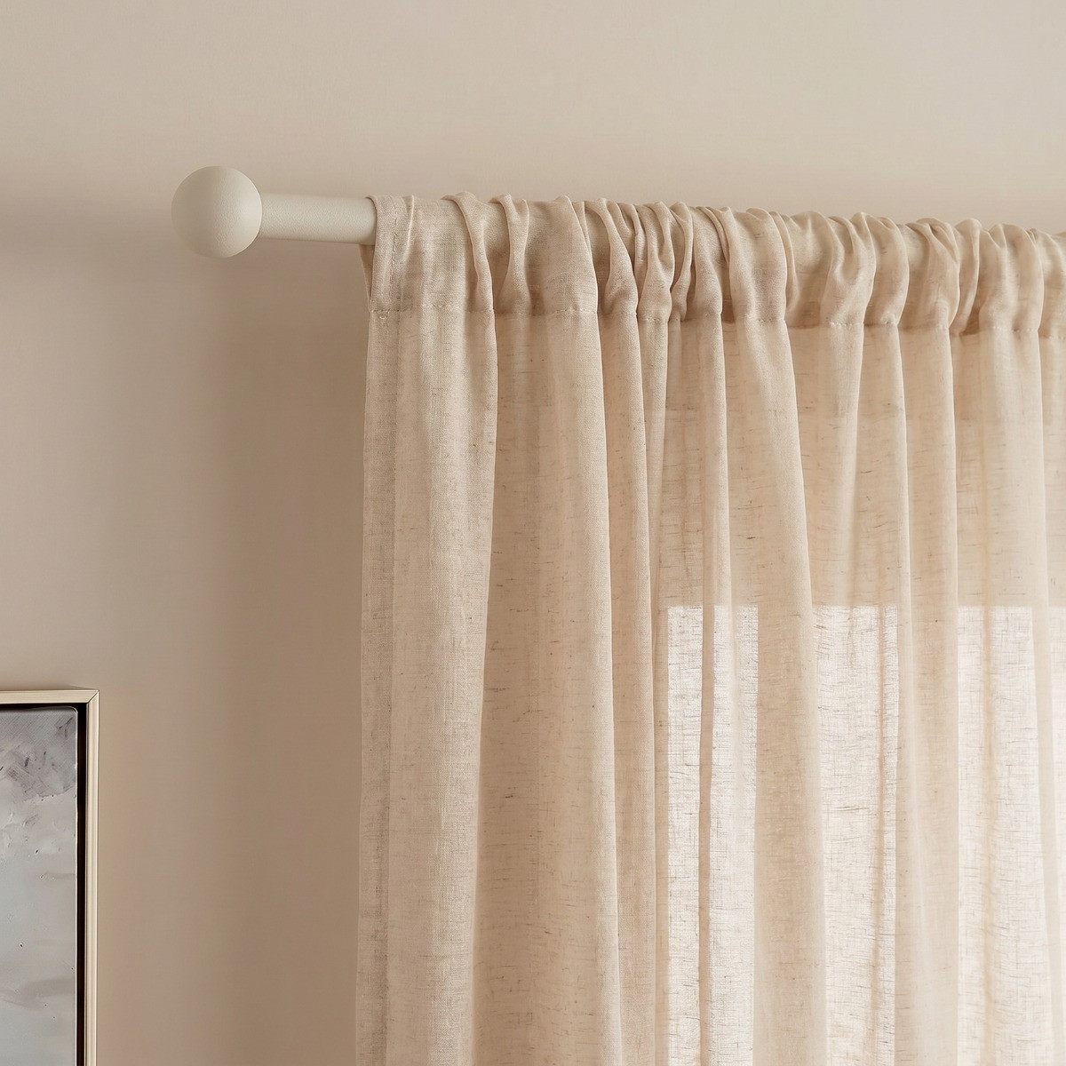 OHS Ball Extendable Curtain Pole - Natural>