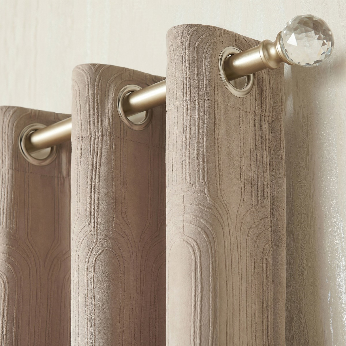 OHS Embossed Arches Eyelet Curtains - Natural>