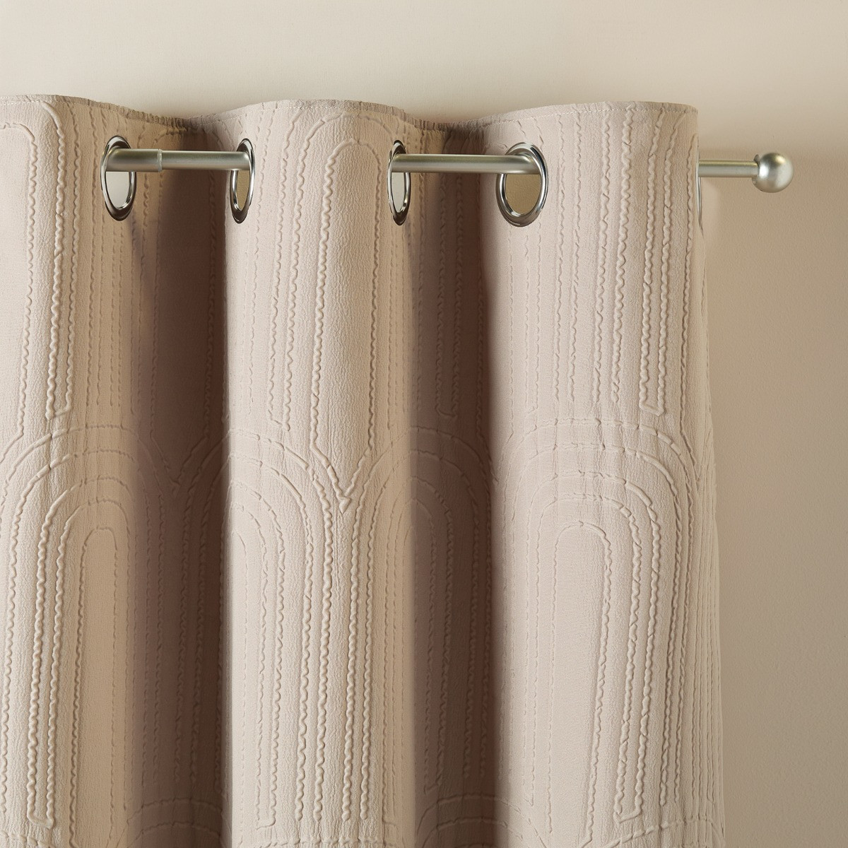 OHS Embossed Arches Eyelet Curtains - Natural>