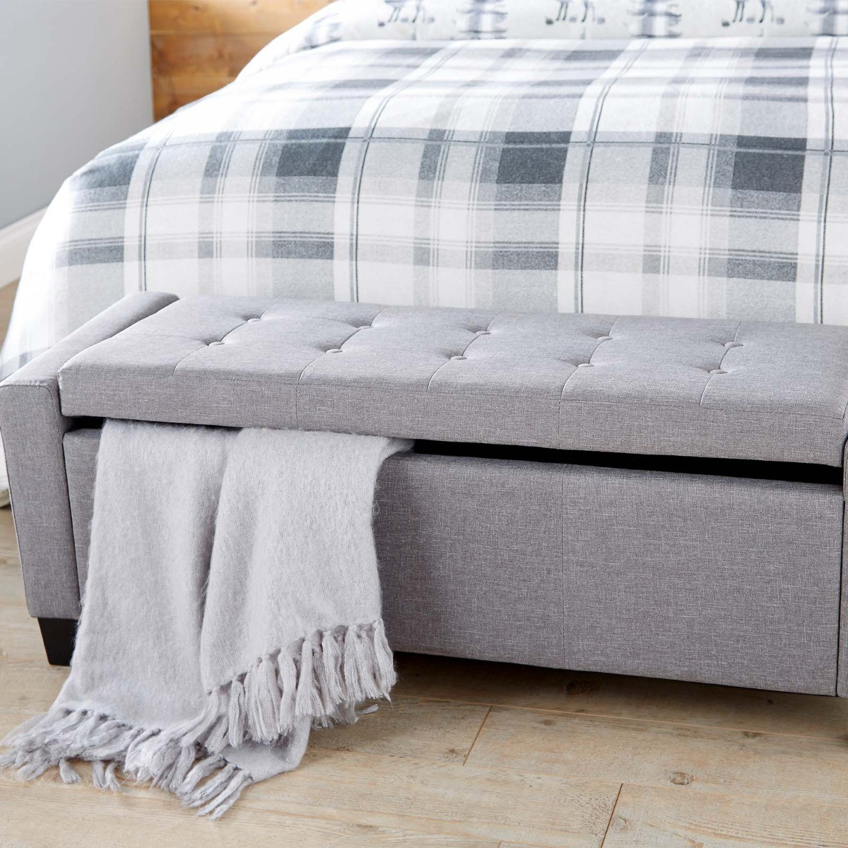 Verona Fabric Ottoman Bench - Grey>