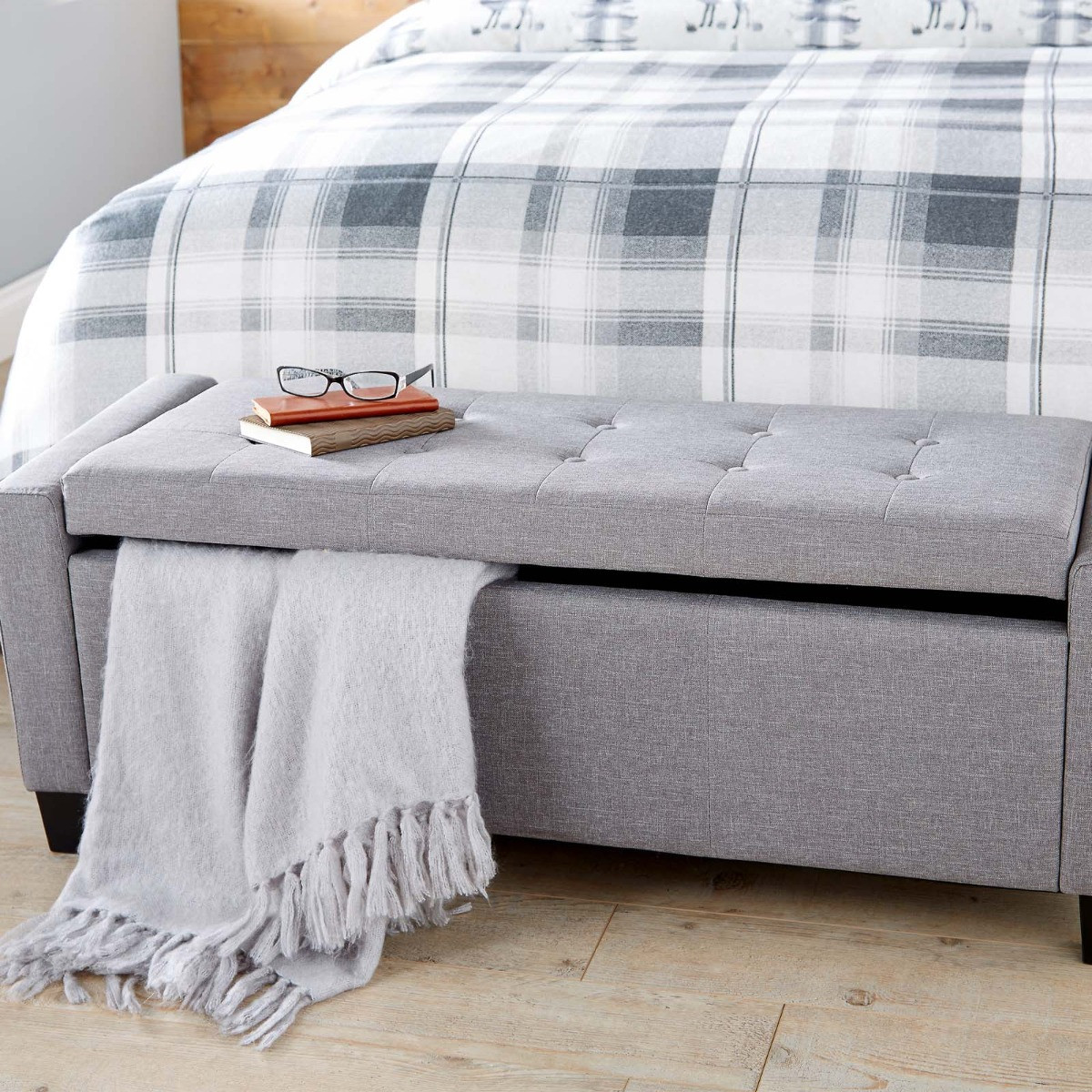 Verona Fabric Ottoman Bench - Grey>