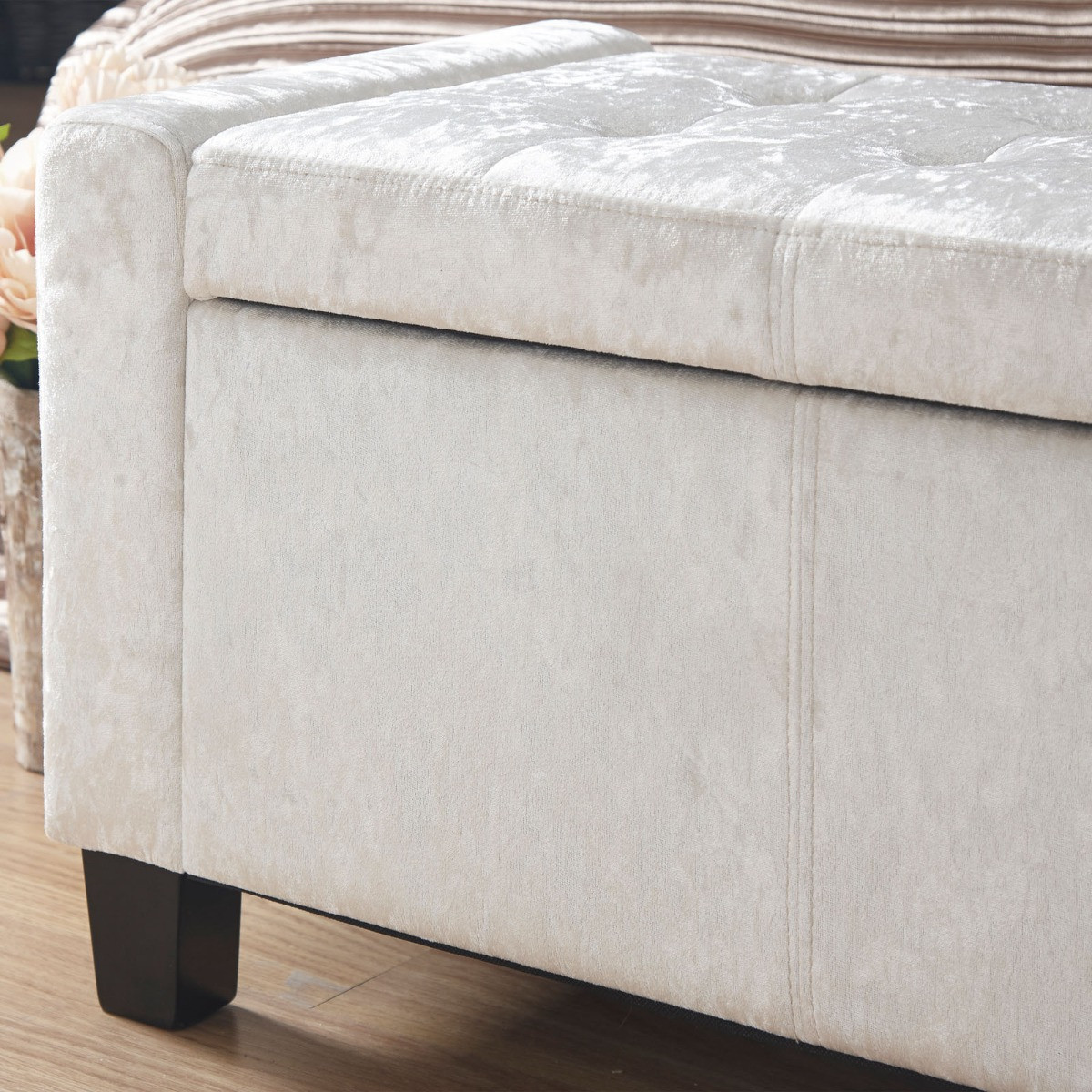 Verona Crushed Velvet Ottoman Bench - Oyster >