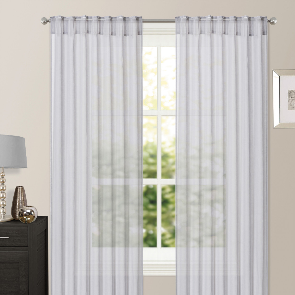 Brentfords Sheer Voile Curtains, Silver - 140 x 226cm (55" x 89")>