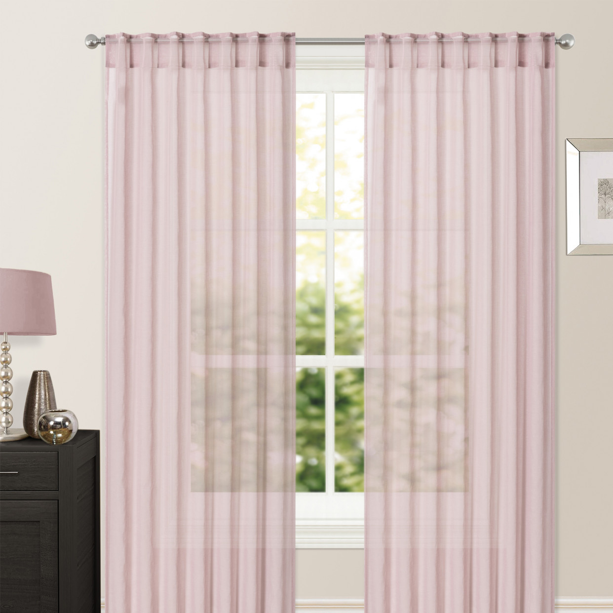 Brentfords Sheer Voile Curtains, Blush - 140 x 226cm (55" x 89")>