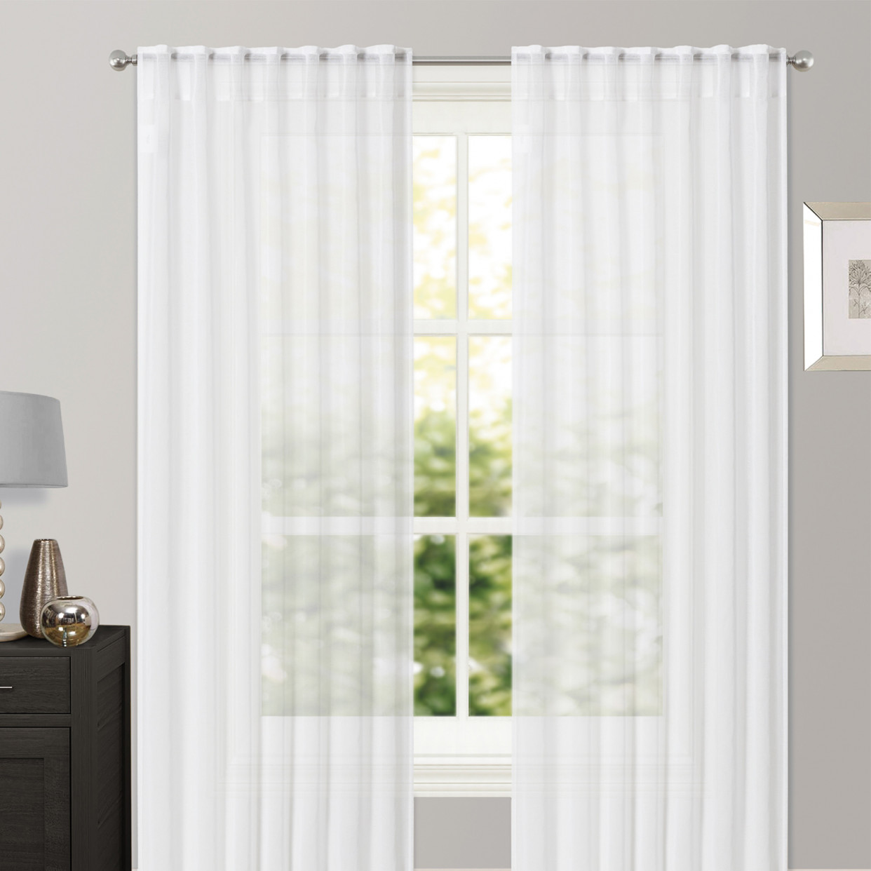 Brentfords Sheer Voile Curtains, White - 140 x 226cm (55" x 89")>