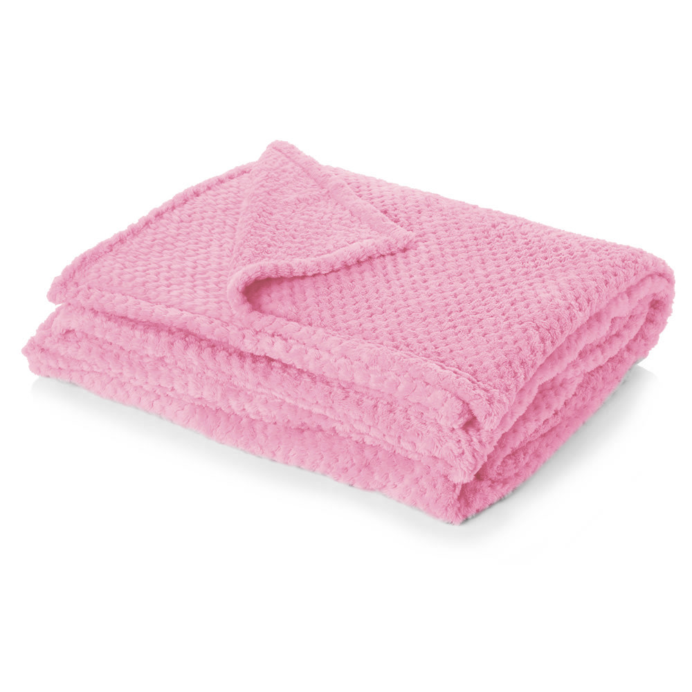 Luxury Waffle Honeycomb Warm Throw Over Sofa Bed Soft Blanket 150 x 200cm Pink>