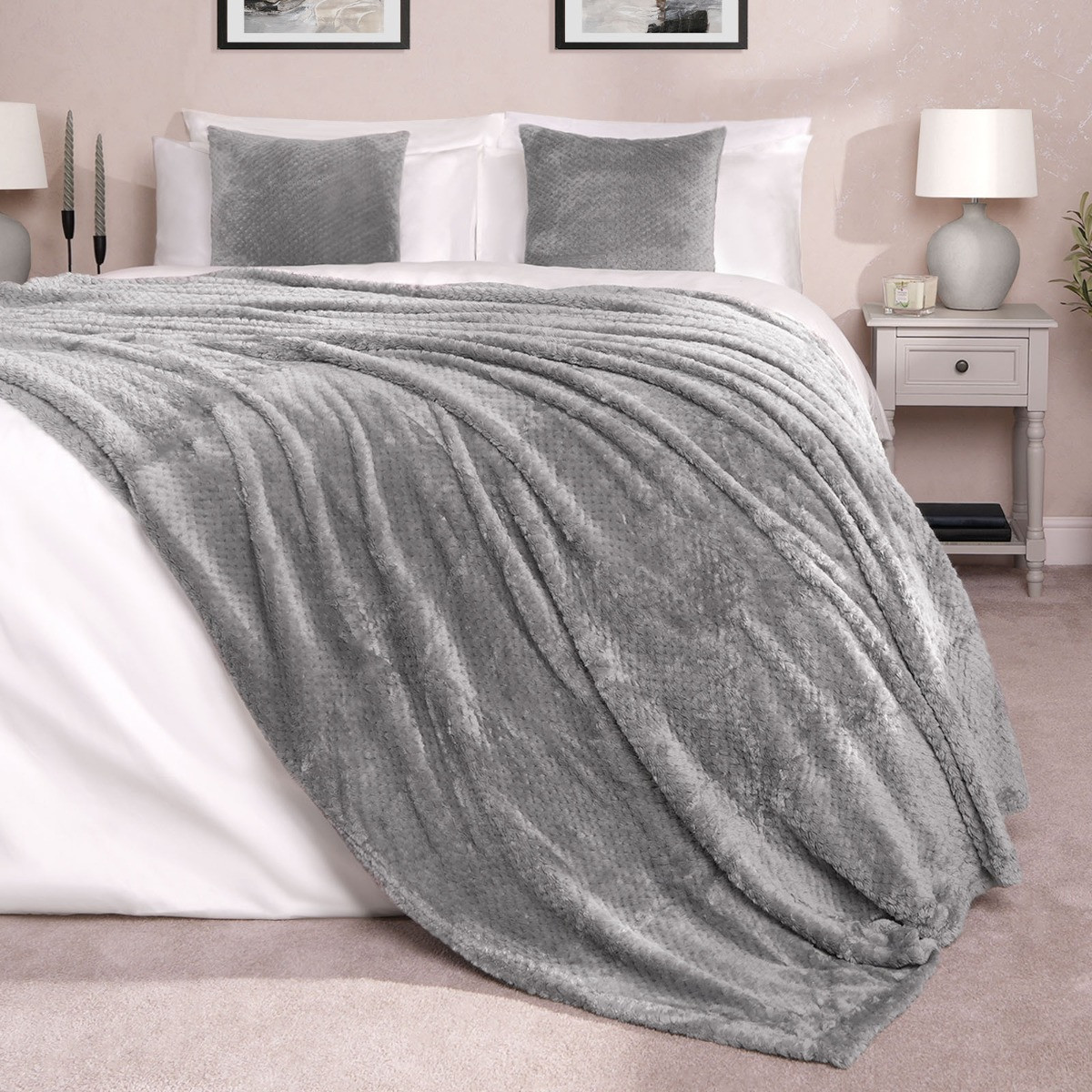 Luxury Waffle Mink Warm Throw Over Sofa Bed Soft Blanket 150 x 200cm Charcoal>