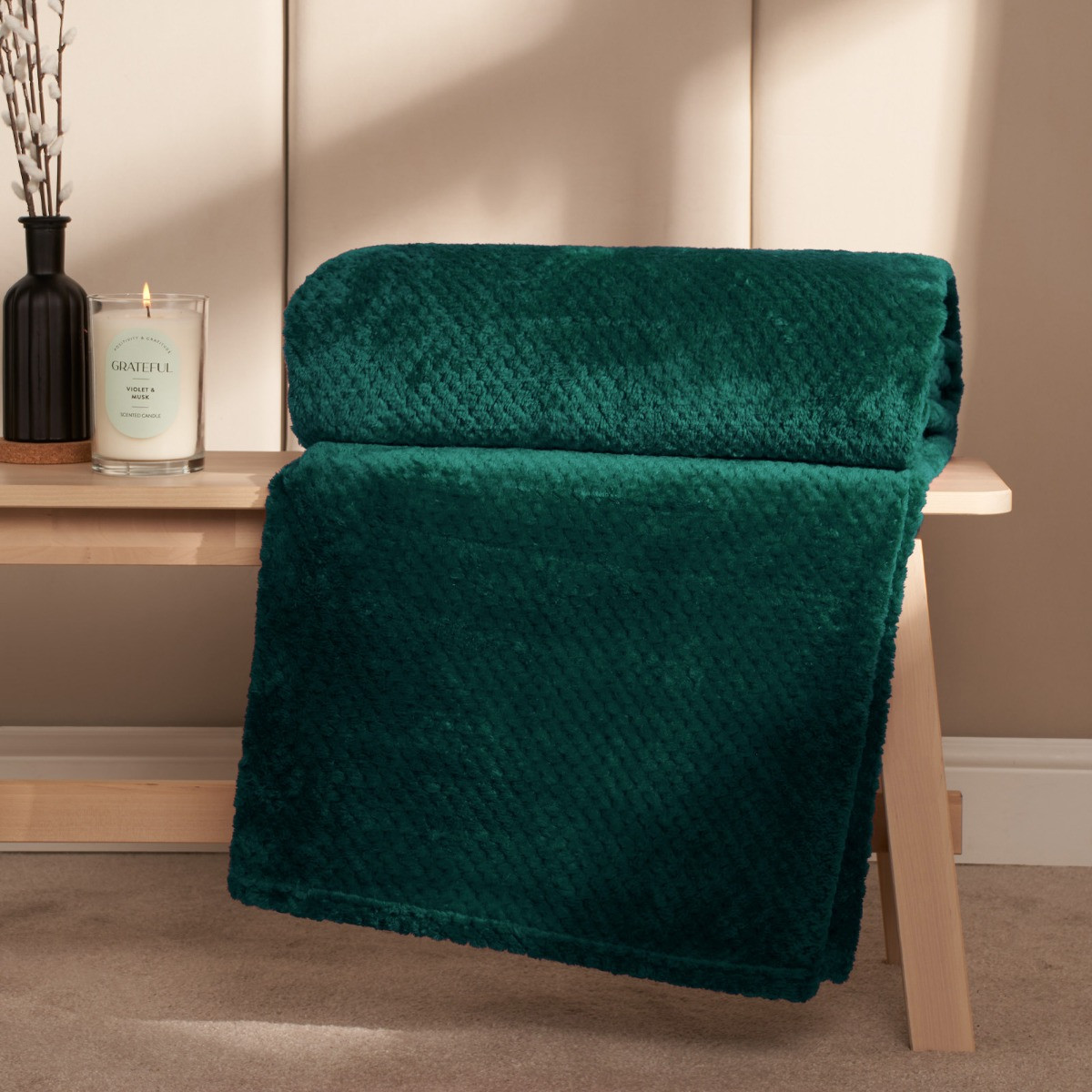 OHS Waffle Fleece Throw, Teal - 200 x 240cm>