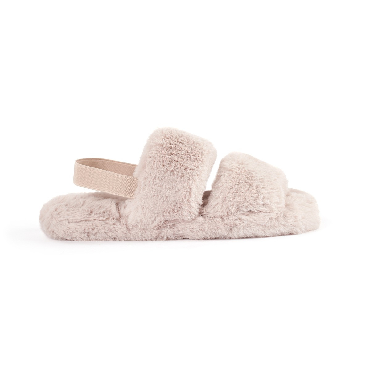 OHS Faux Fur Platform Slippers - Natural>