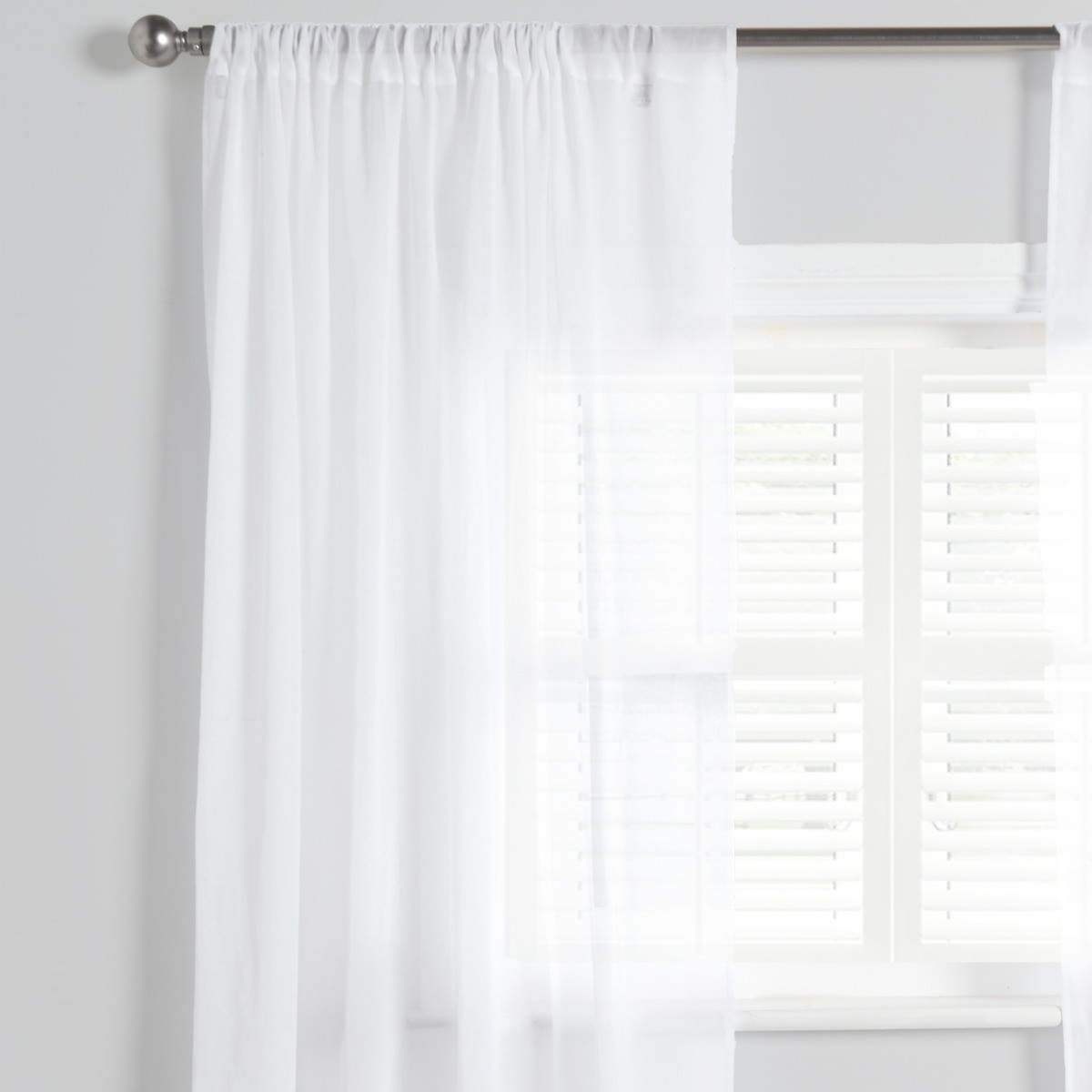 OHS Linen Look Slot Top Voile Curtains (Pair) - White>