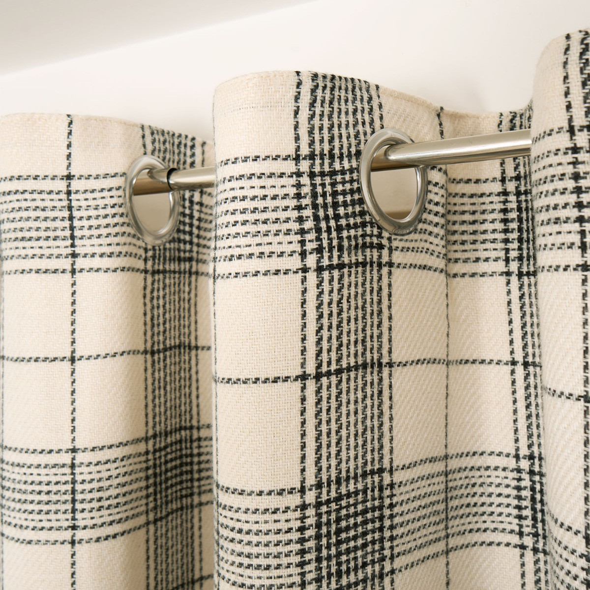OHS Woven Texture Check Print Eyelet Blackout Curtains, Cream - 90 x 90">