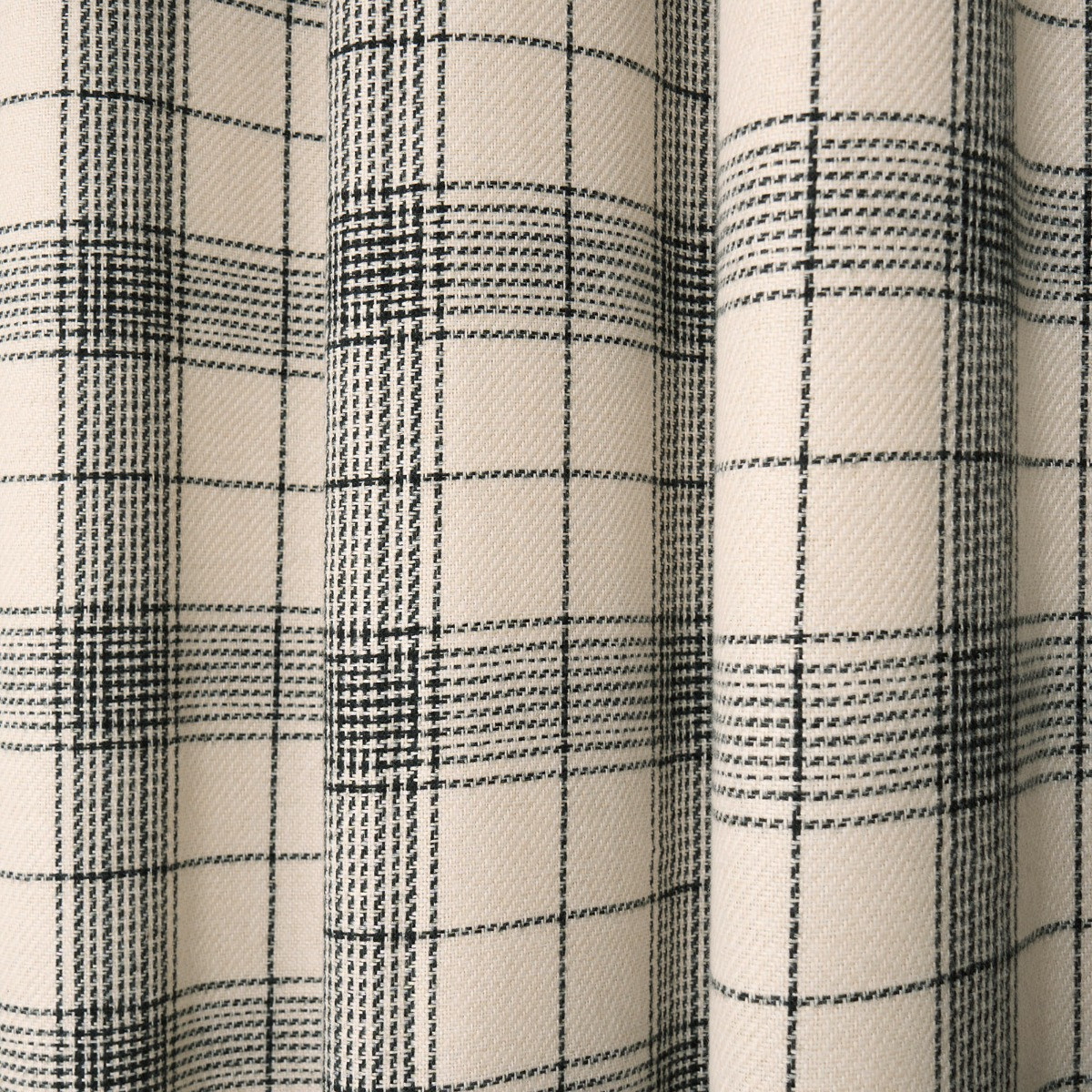 OHS Woven Check Eyelet Curtains - Cream>