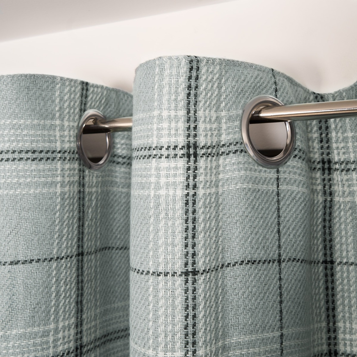 OHS Woven Texture Check Print Eyelet Curtains, Grey - 90 x 90">