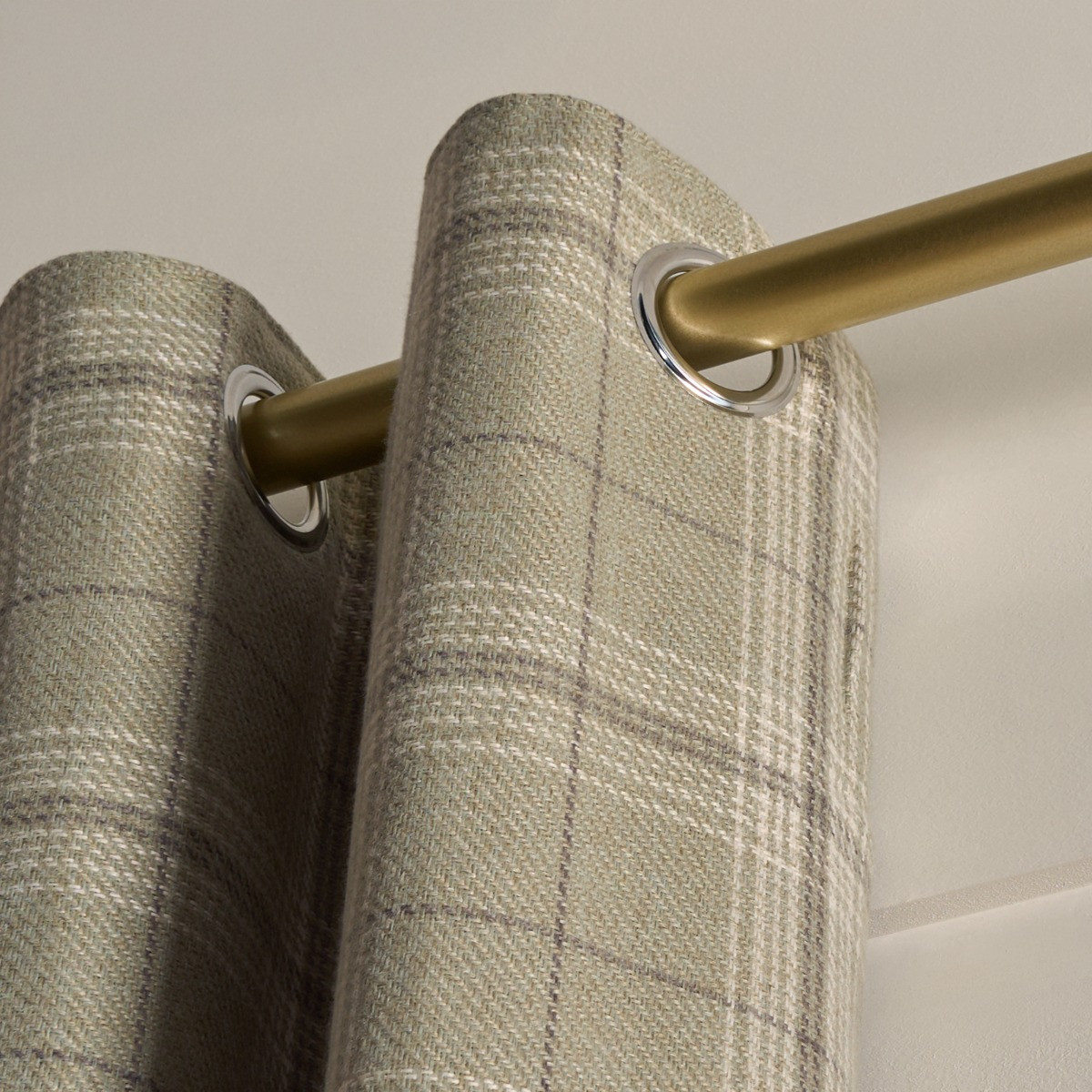 OHS Woven Texture Check Print Eyelet Blackout Curtains, Sage - 66 x 90">