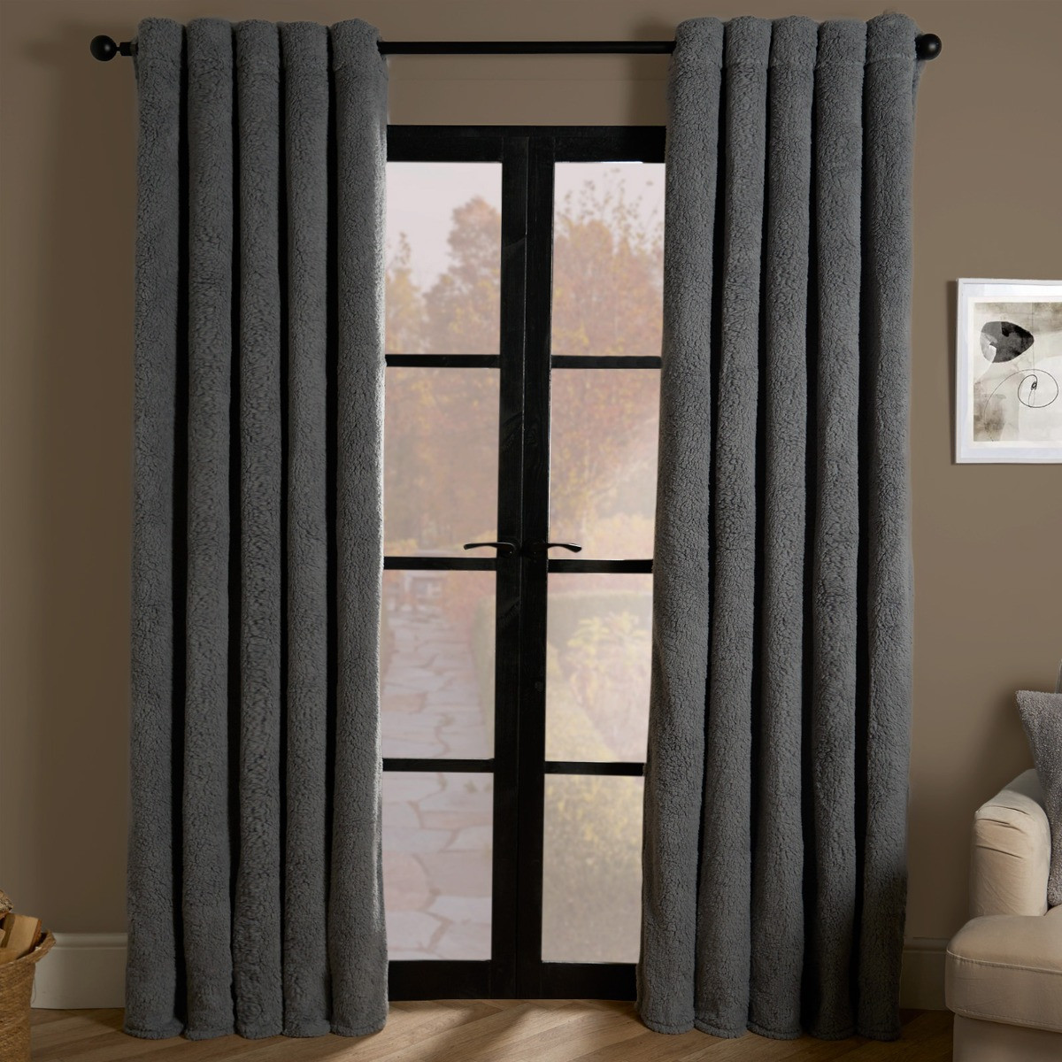 OHS Teddy Thermal Curtains, Grey  - 66 x 72">