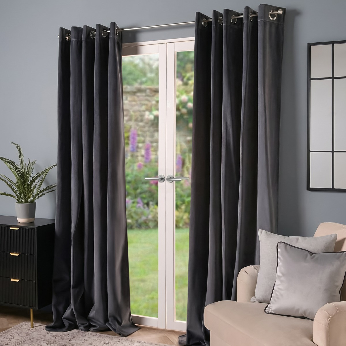 OHS Thermal Velvet Curtains, Charcoal - 66 x 72">