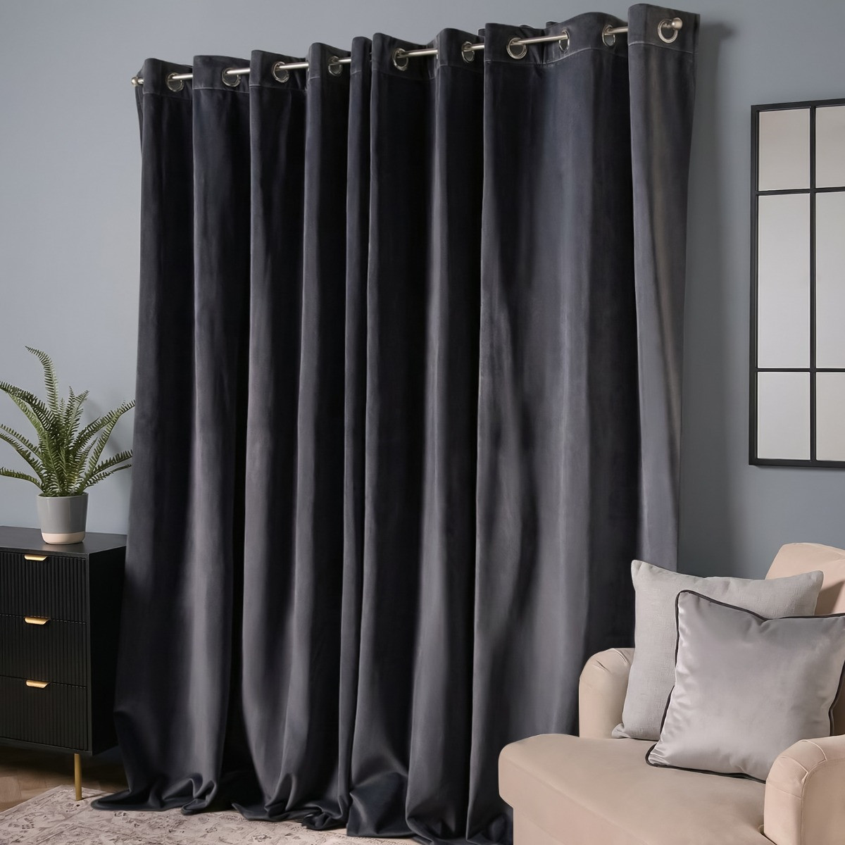 OHS Thermal Velvet Eyelet Curtains - Charcoal>