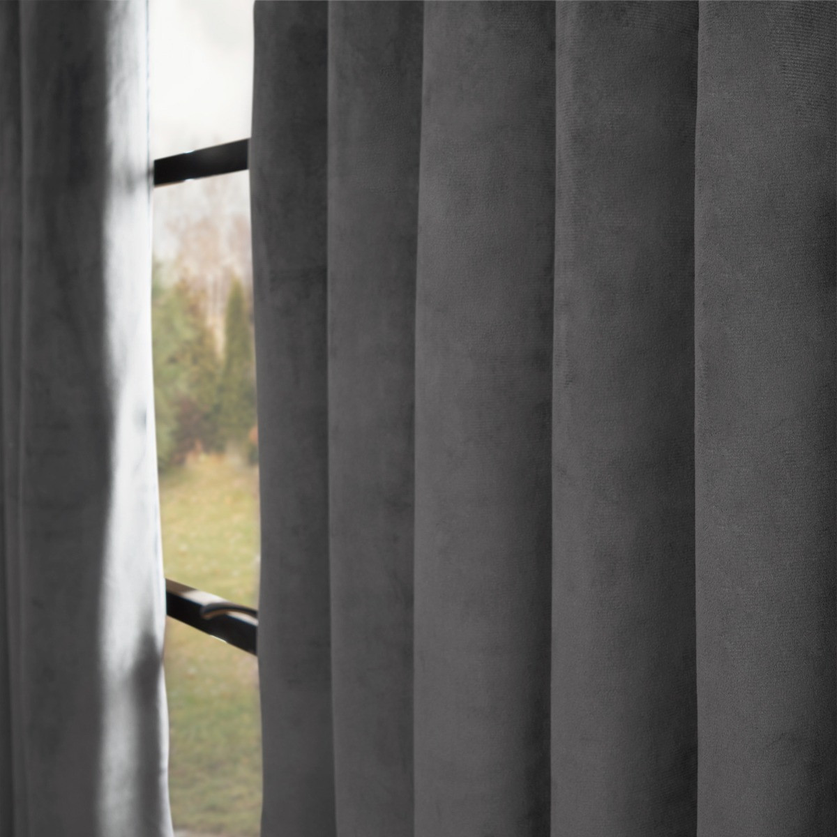 OHS Thermal Velvet Curtains, Charcoal - 90 x 90" >
