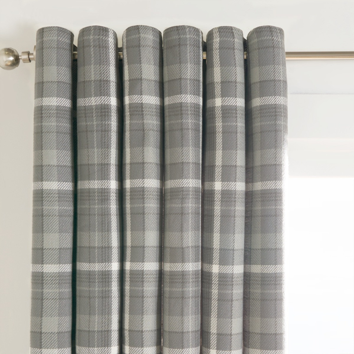OHS Woven Check Eyelet Curtains, Winsford Charcoal - 66 x 54">