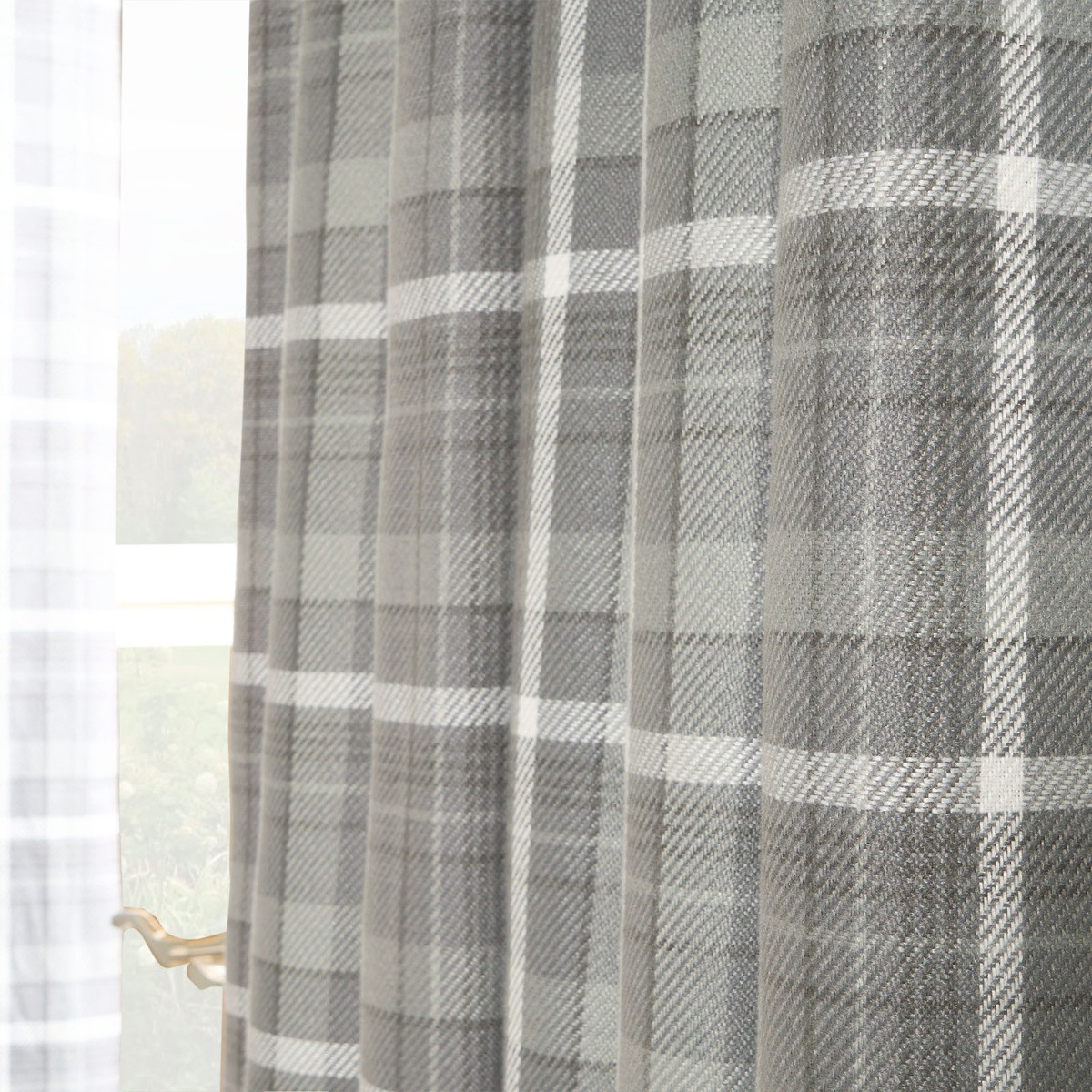 OHS Woven Check Eyelet Curtains, Winsford Charcoal - 90 x 90">