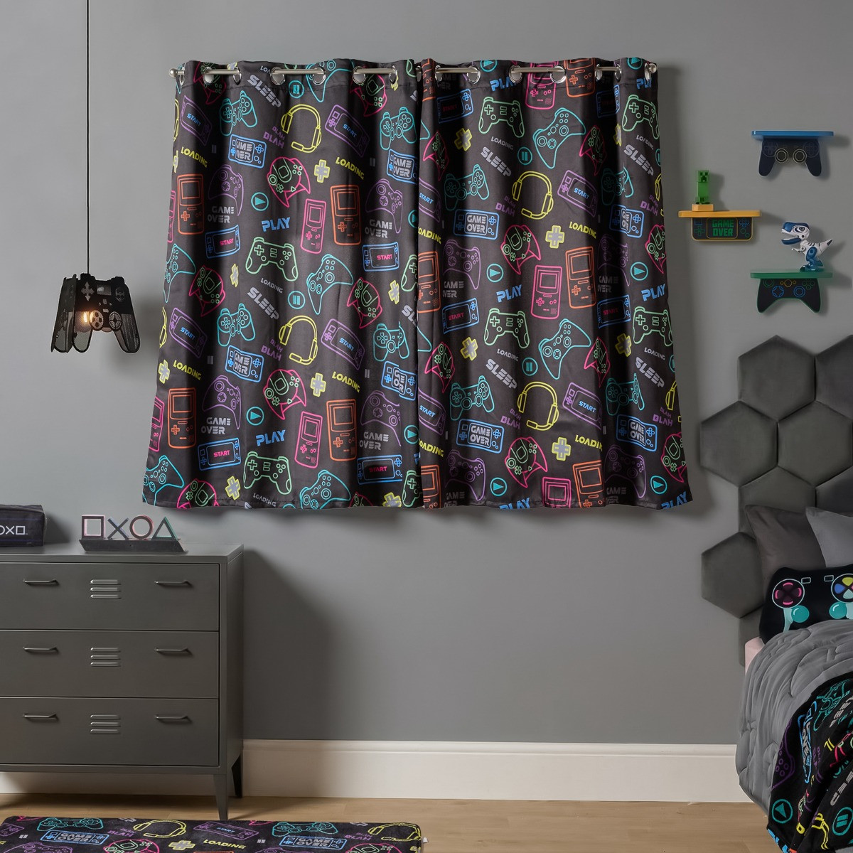 OHS Kids Gaming Blackout Curtains, Black - 46 x 72">