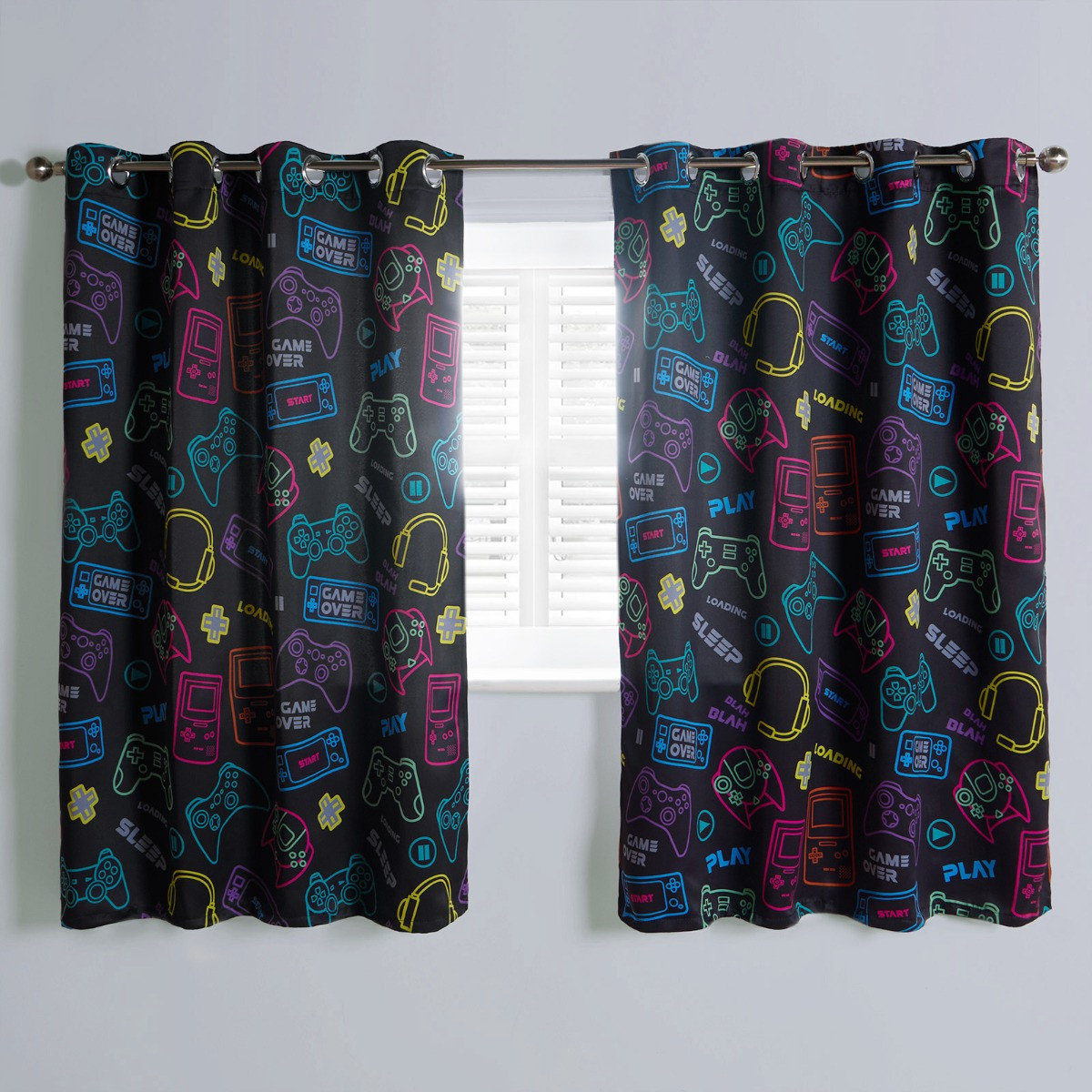 OHS Kids Gaming Blackout Curtains, Black - 66 x 72">