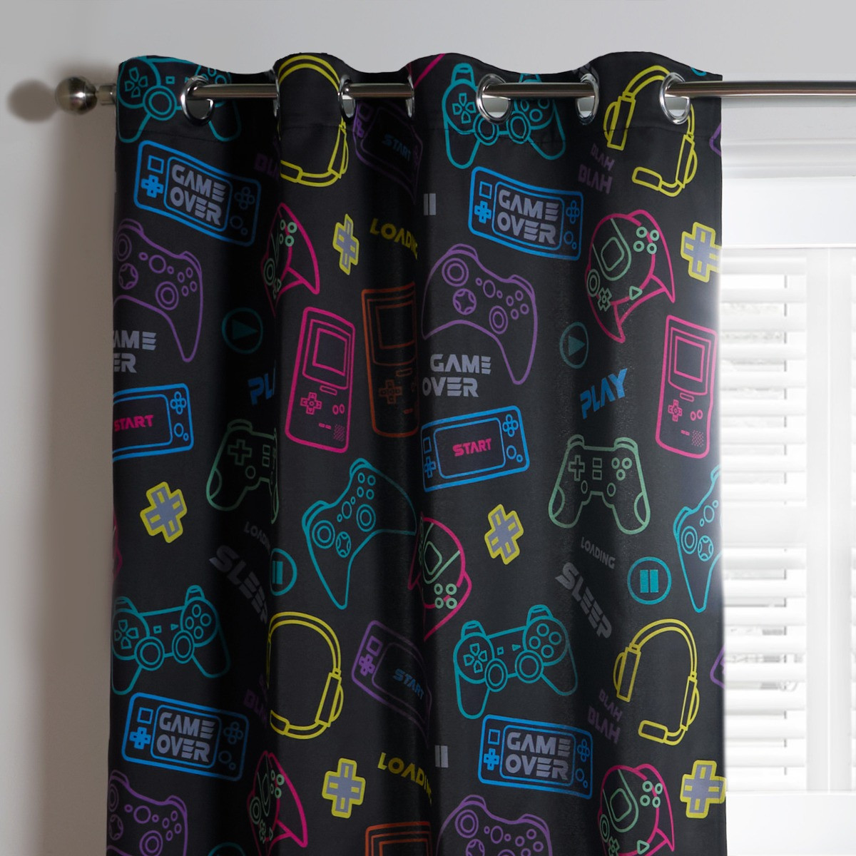 OHS Kids Gaming Blackout Curtains, Black - 66 x 72">