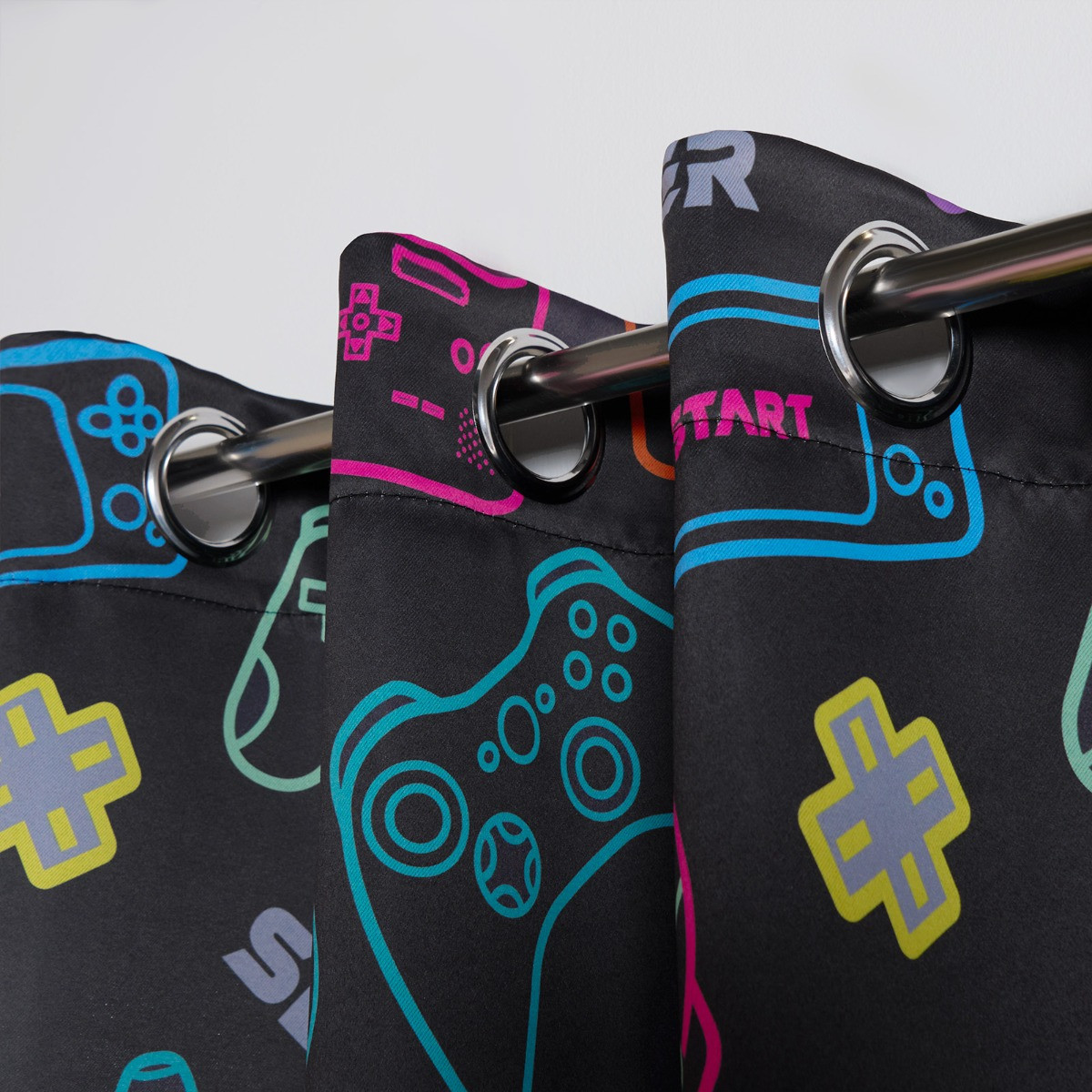 OHS Kids Gaming Blackout Curtains, Black - 66 x 72">