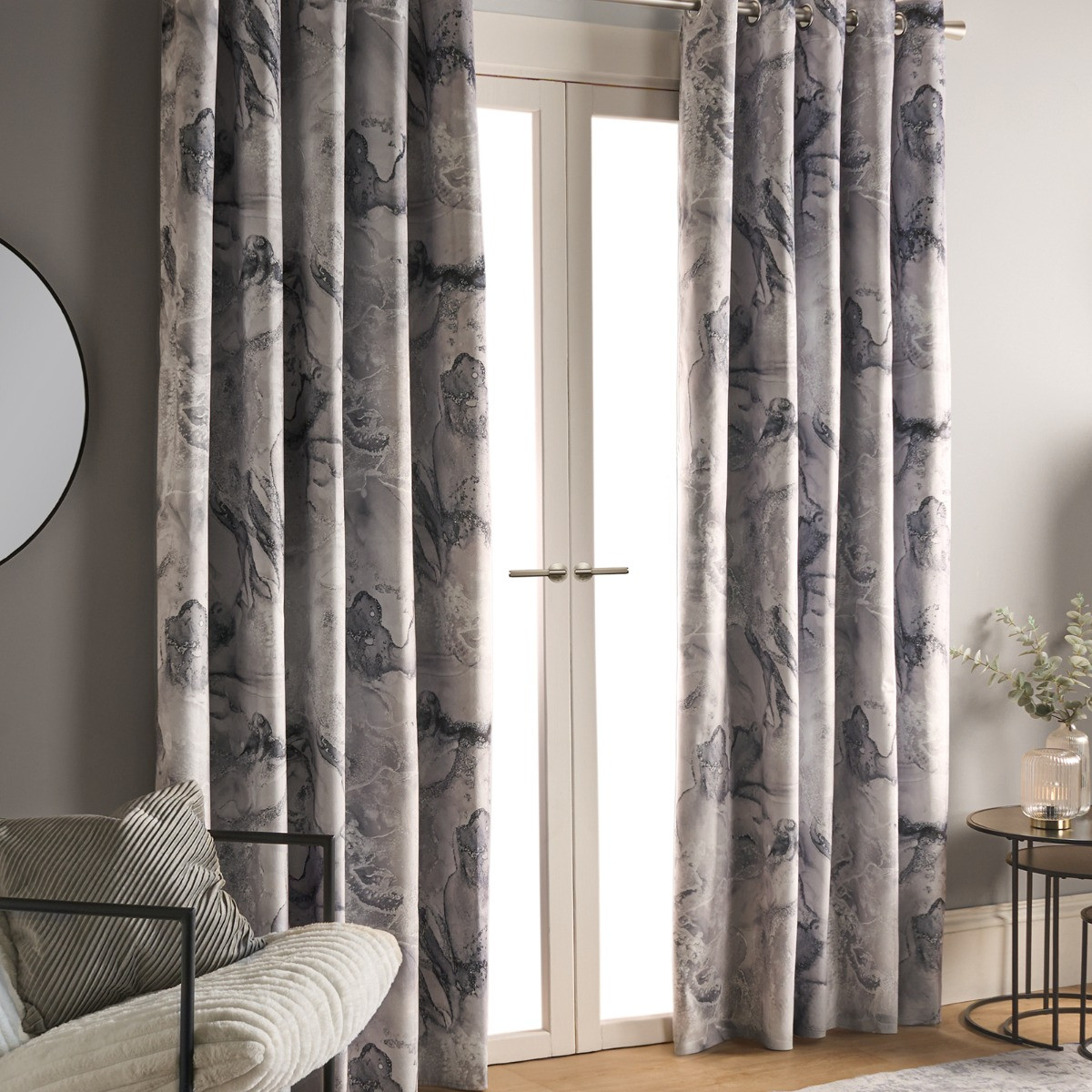 OHS Marble Print Blackout Curtain, Grey - 66 x 90">