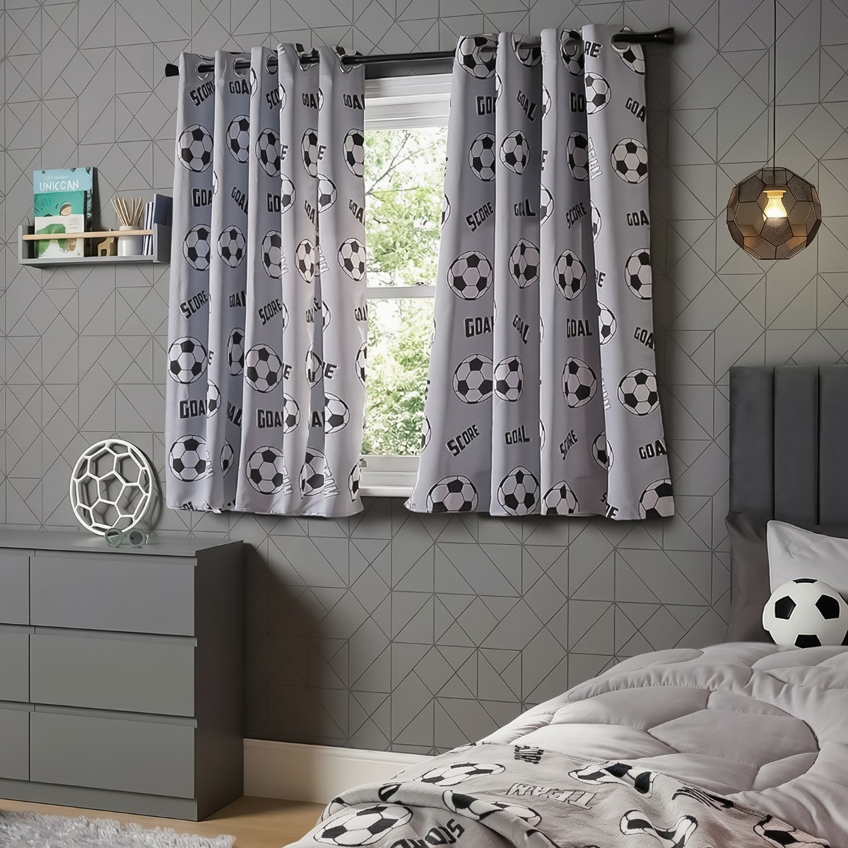 OHS Kids Football Eyelet Blackout Curtain, Grey - 46 x 54" >