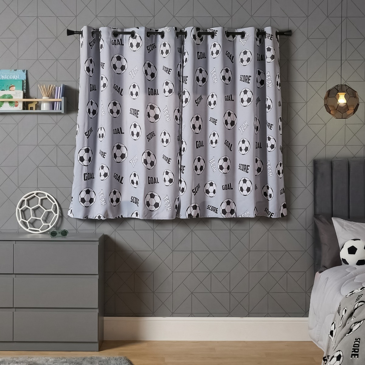 OHS Kids Football Eyelet Blackout Curtain, Grey - 46 x 54" >