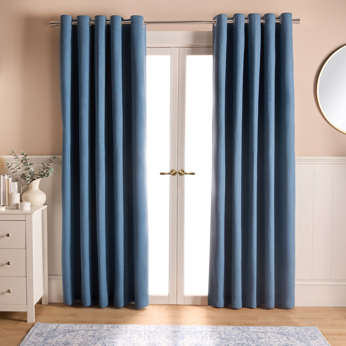 OHS Woven Texture Eyelet Ultra Blackout Curtains - Blue>