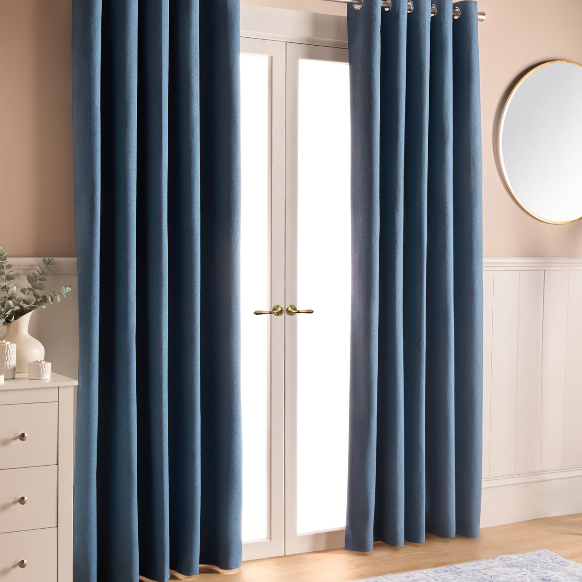 OHS Woven Texture Eyelet Ultra Blackout Curtains, Blue - 46 x 54">