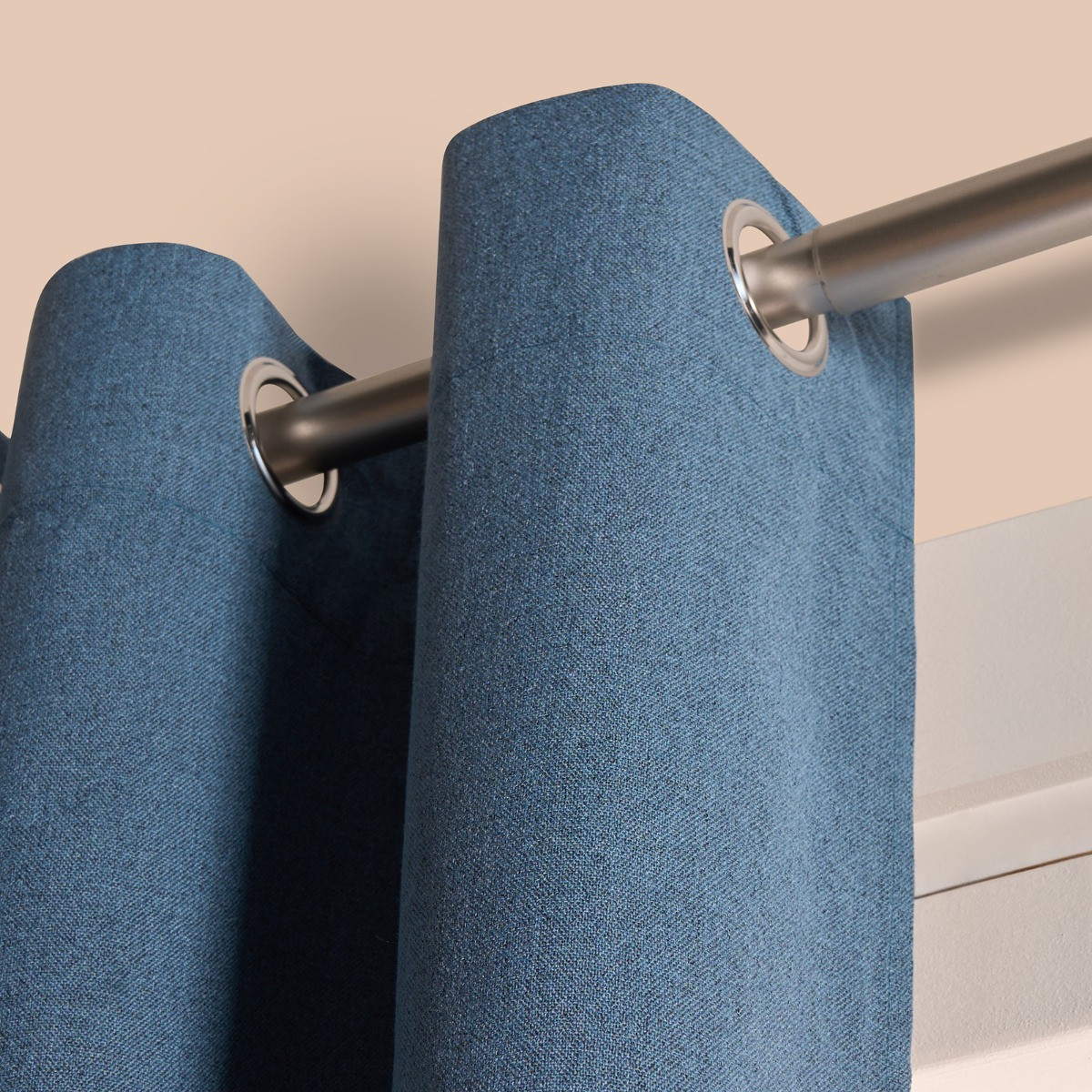 OHS Woven Texture Eyelet Ultra Blackout Curtains - Blue>