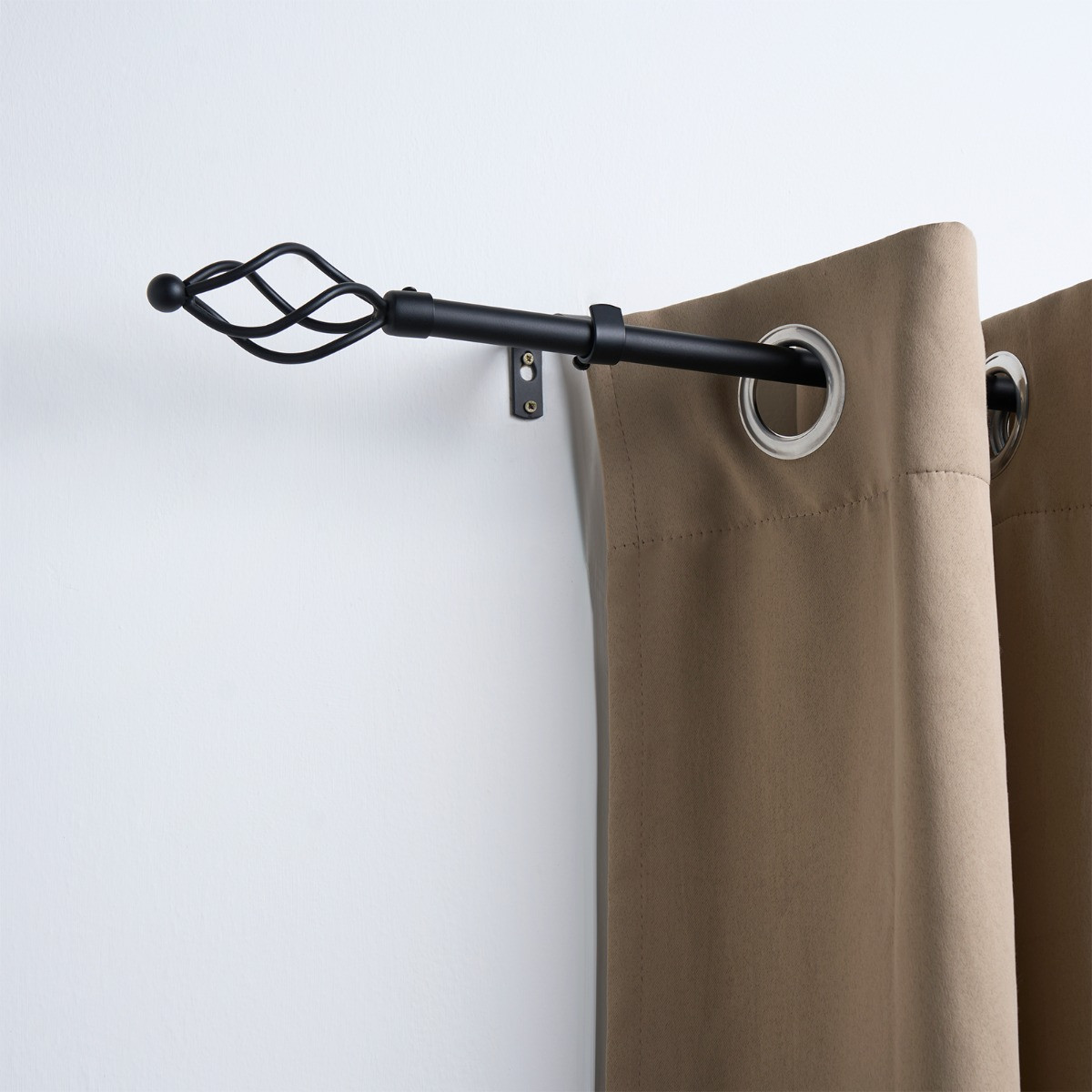 OHS 16mm Extendable Twist Curtain Pole, Black - 120-220cm>