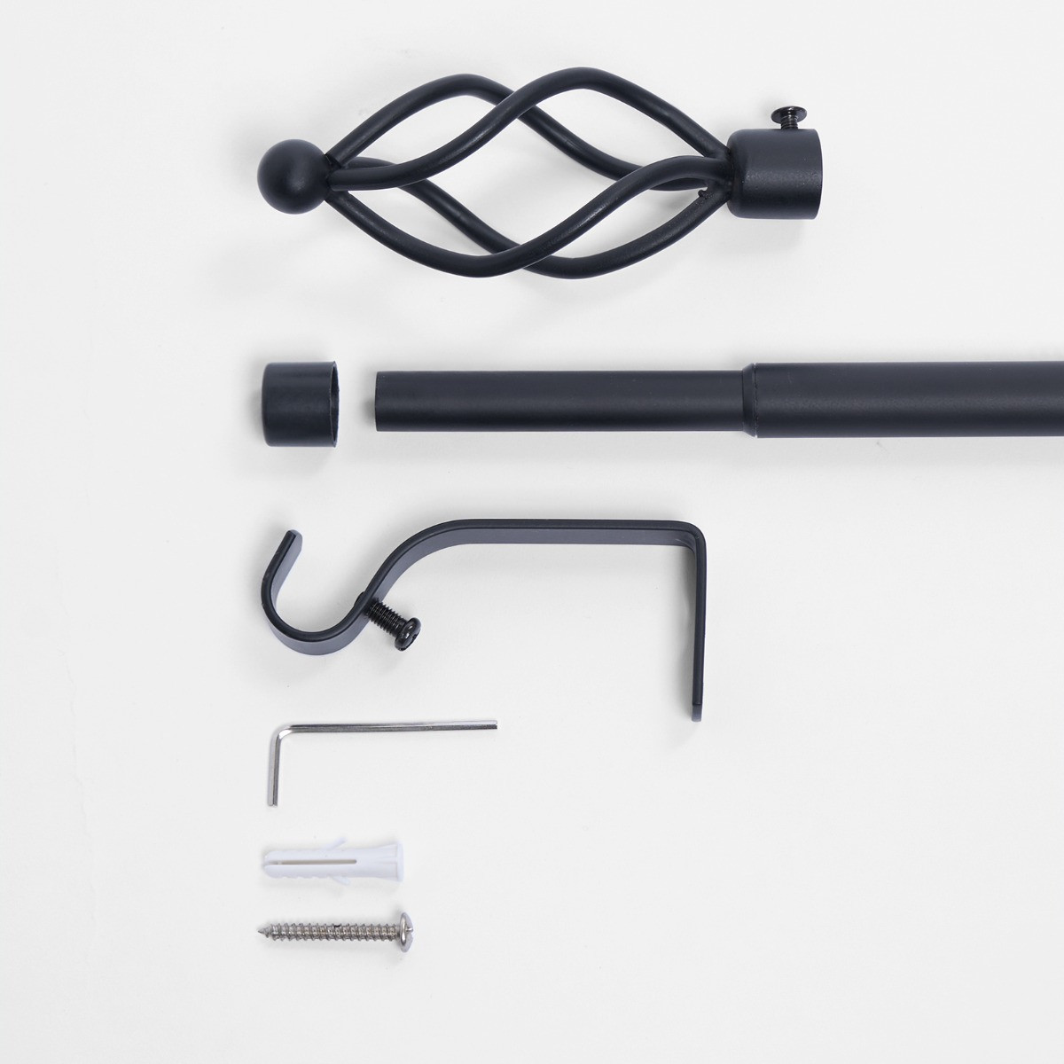 OHS 16mm Extendable Twist Curtain Pole, Black - 70-120cm>