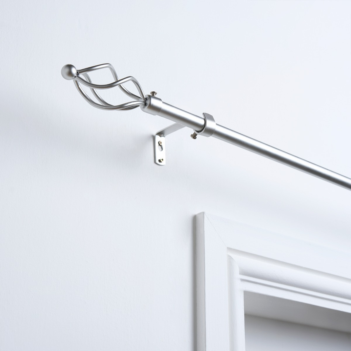 OHS 16mm Extendable Twist Curtain Pole, Silver - 120-220cm>