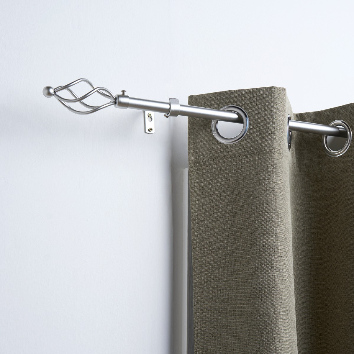 OHS 16mm Extendable Twist Curtain Pole, Silver - 120-220cm>