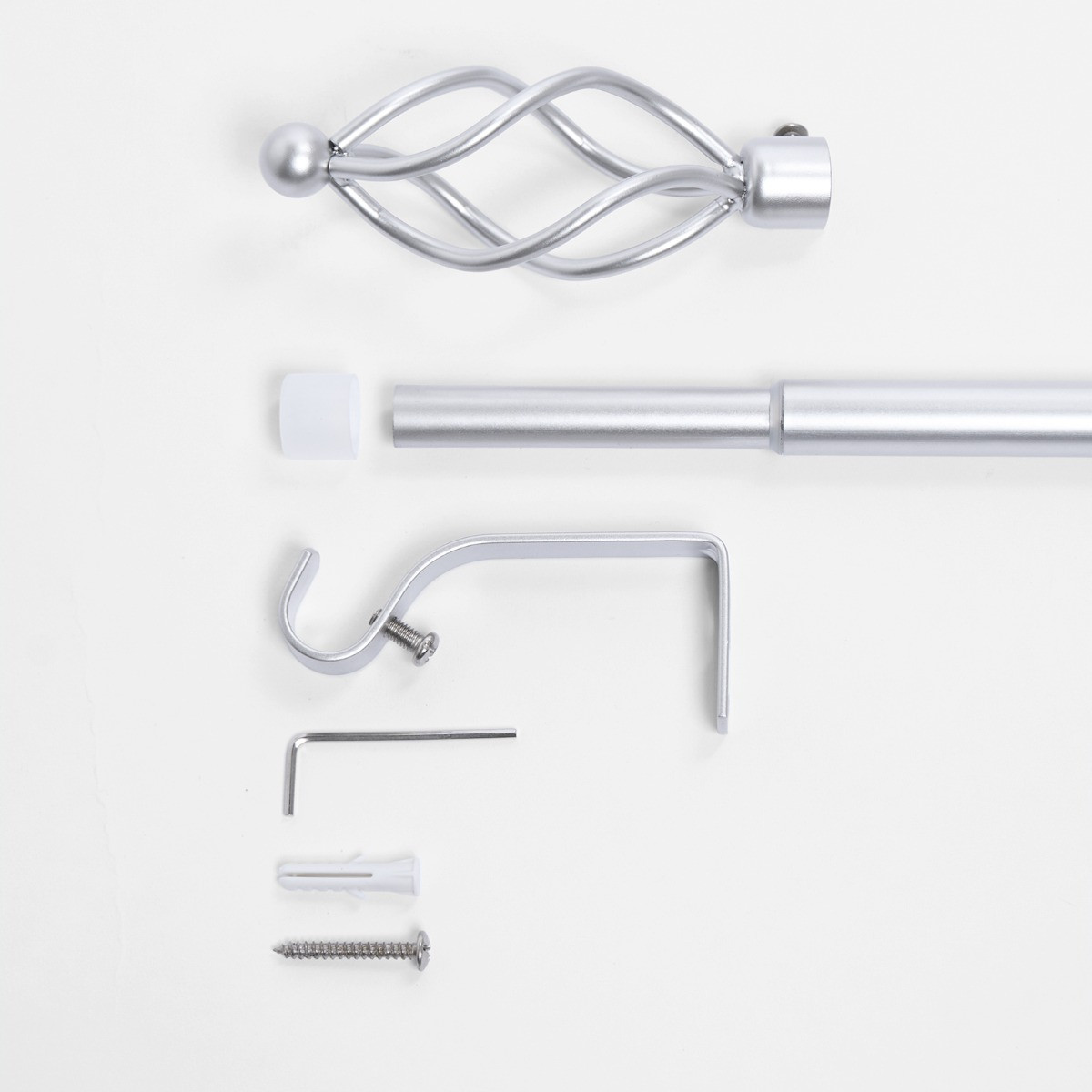 OHS 16mm Extendable Twist Curtain Pole, Silver - 120-220cm>