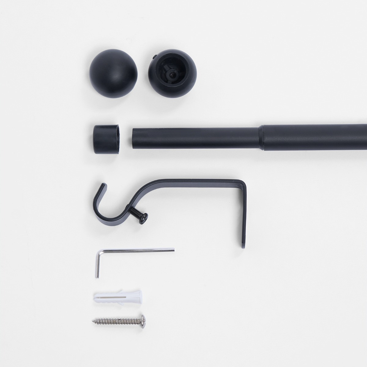 OHS 16mm Extendable Ball Curtain Pole, Black - 120-220cm>