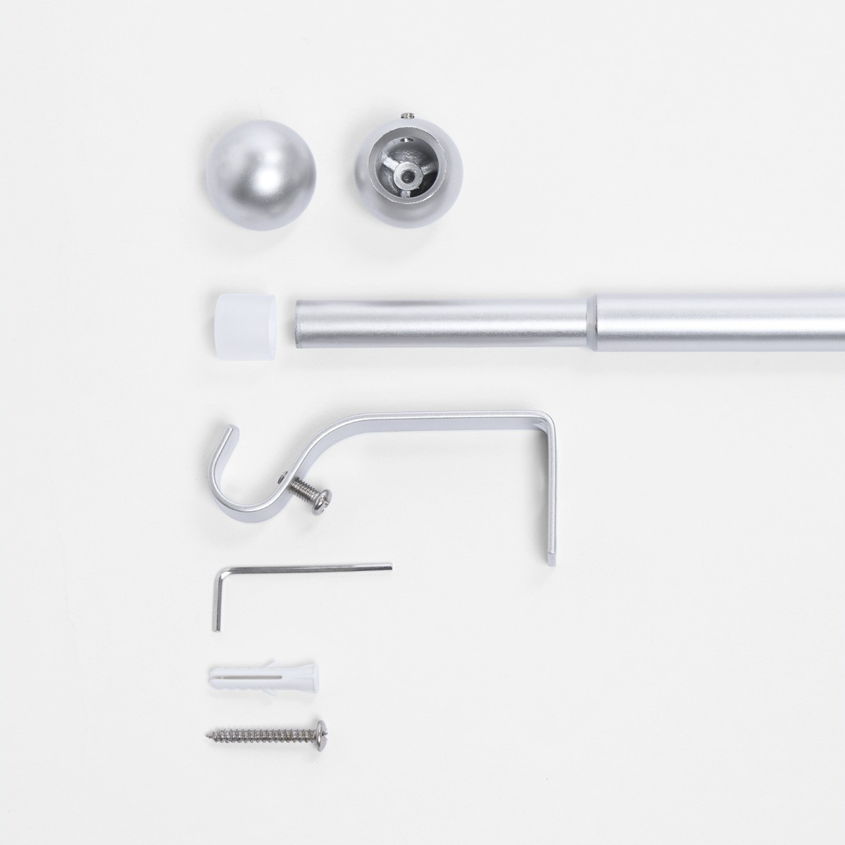 OHS 16mm Extendable Ball Curtain Pole, Silver - 120-220cm>