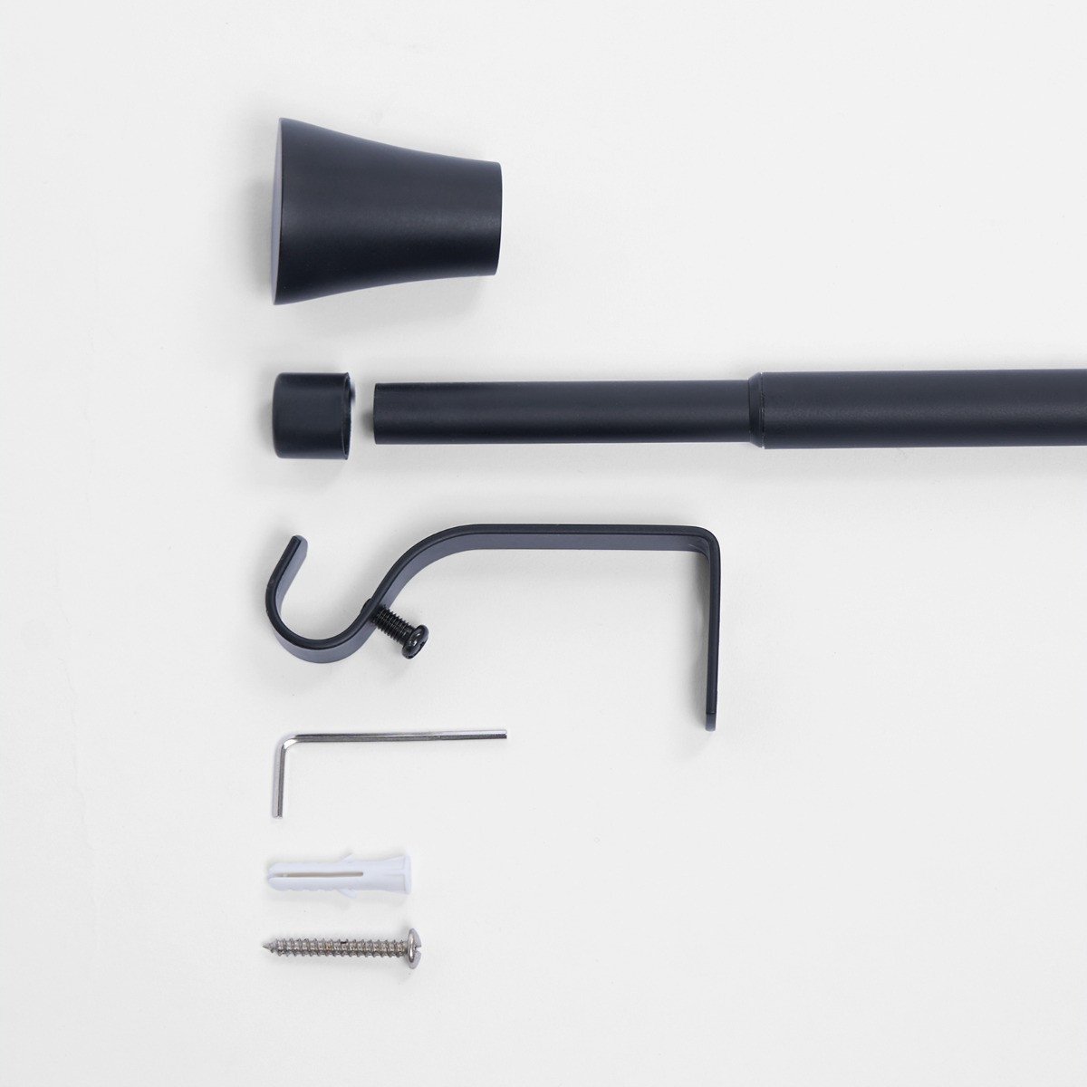 OHS 16mm Extendable Trumpet Curtain Pole, Black - 120-220cm>