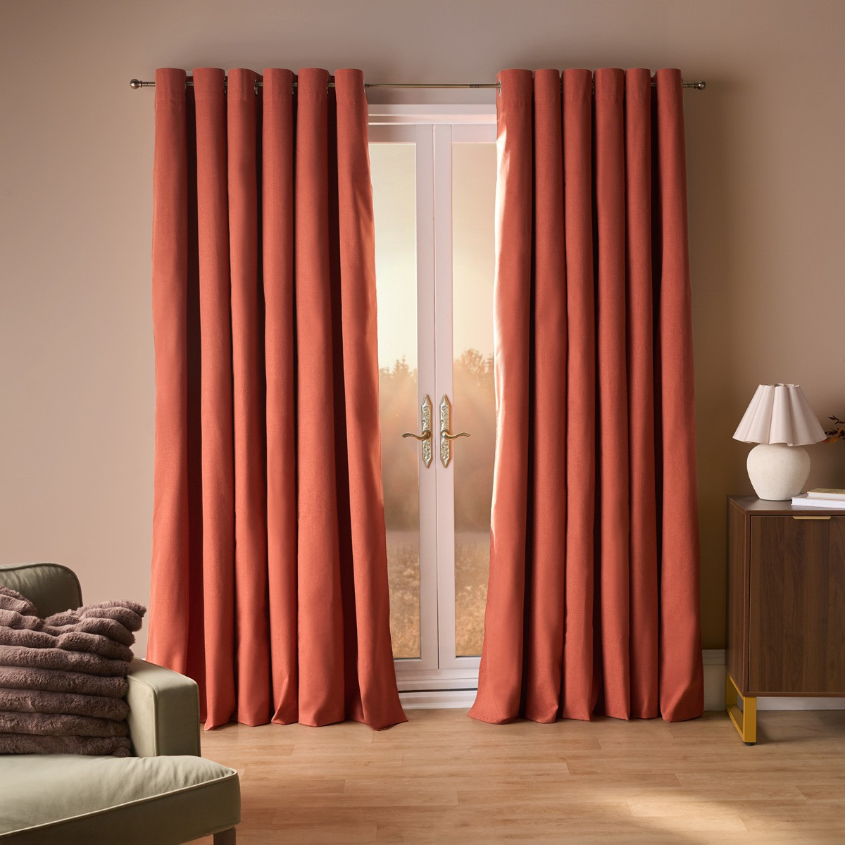 OHS Woven Texture Eyelet Blackout Curtains, Rust - 90 x 90in>