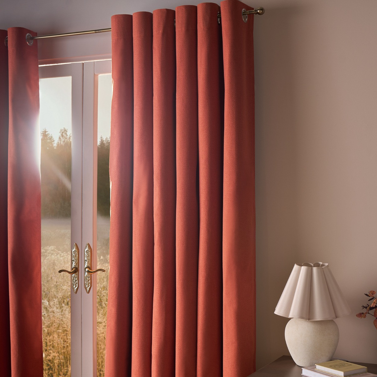 OHS Woven Texture Eyelet Blackout Curtains, Rust - 66 x 72in>