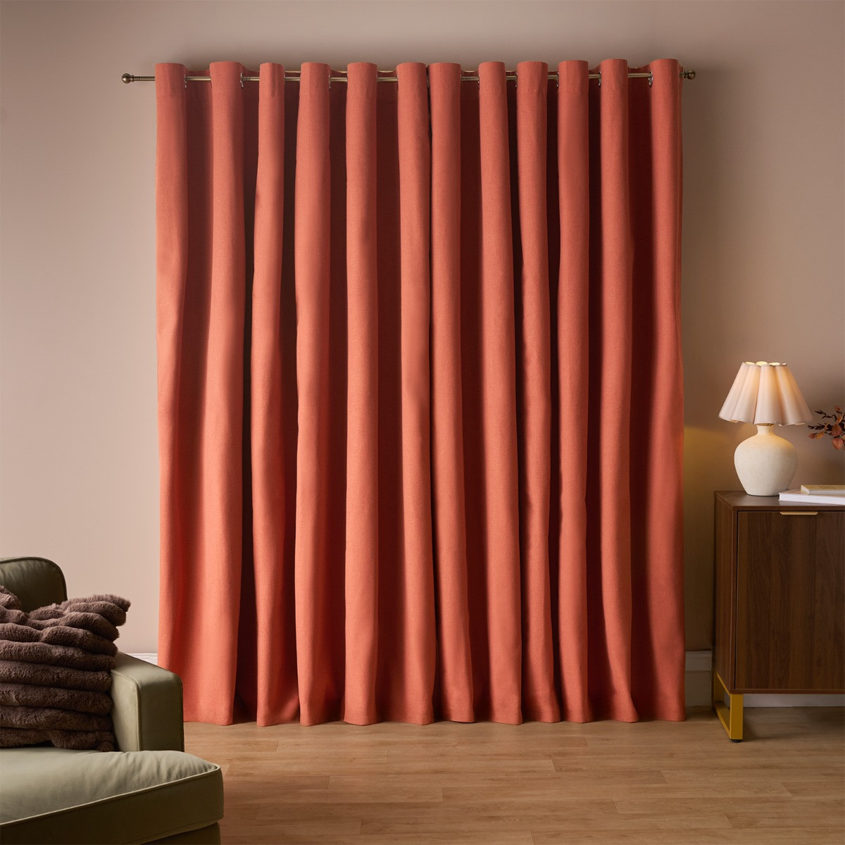OHS Woven Texture Eyelet Blackout Curtains - Rust>