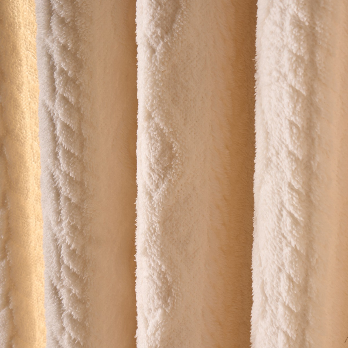 OHS Cable Knit Fleece Thermal Eyelet Curtains - Cream>