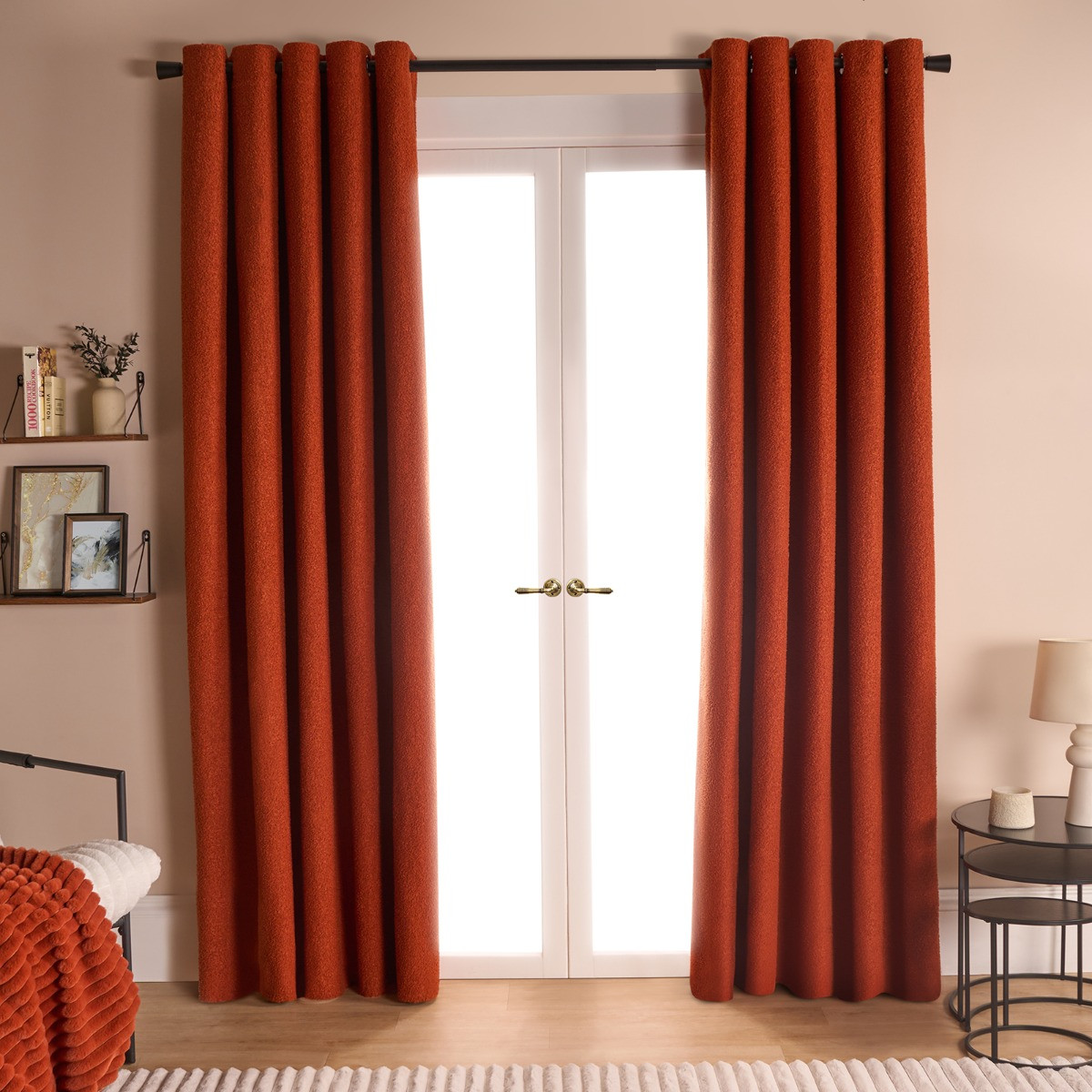 OHS Bouclé Eyelet Blackout Curtains, Rust - 66 x 72in>