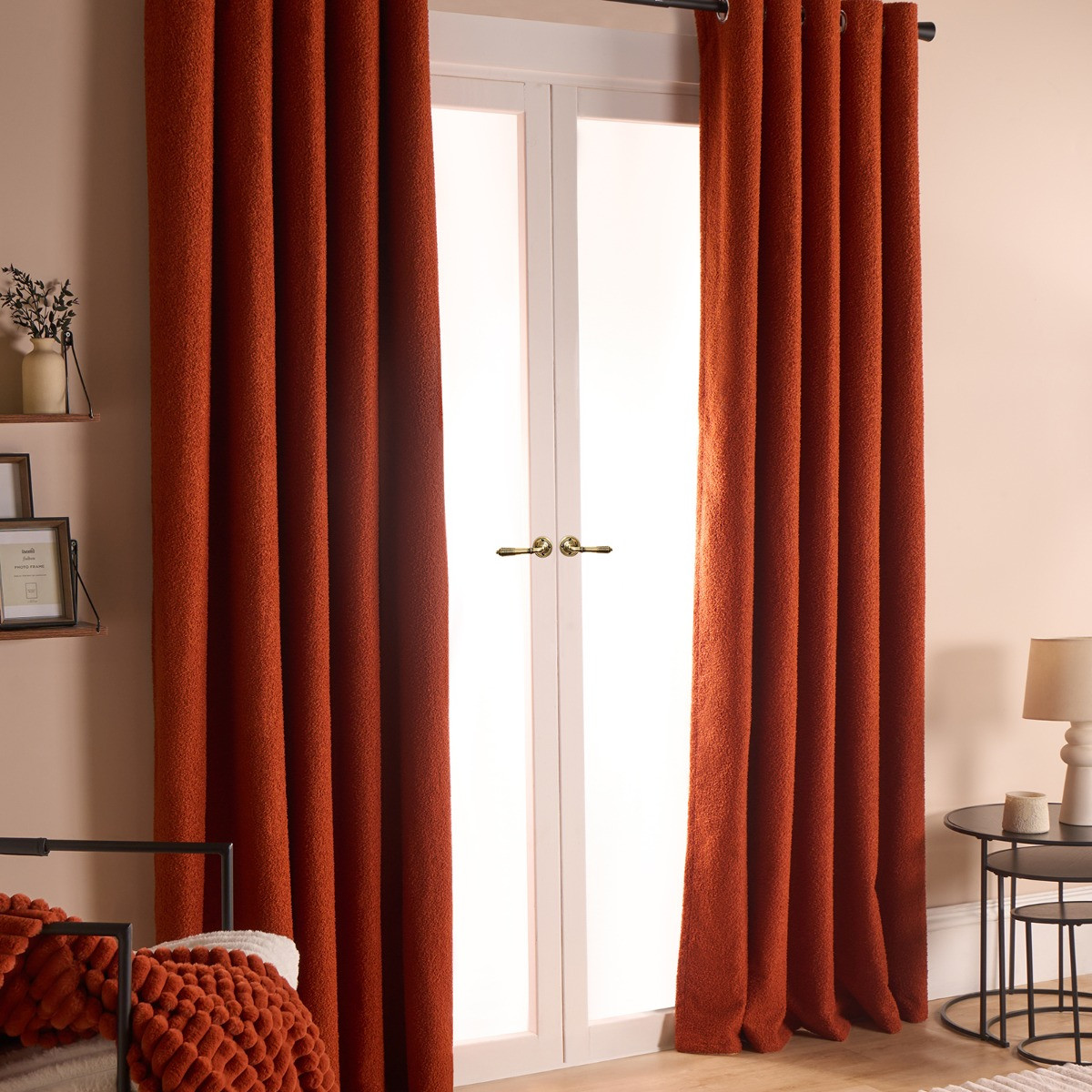 OHS Bouclé Eyelet Blackout Curtains - Rust>
