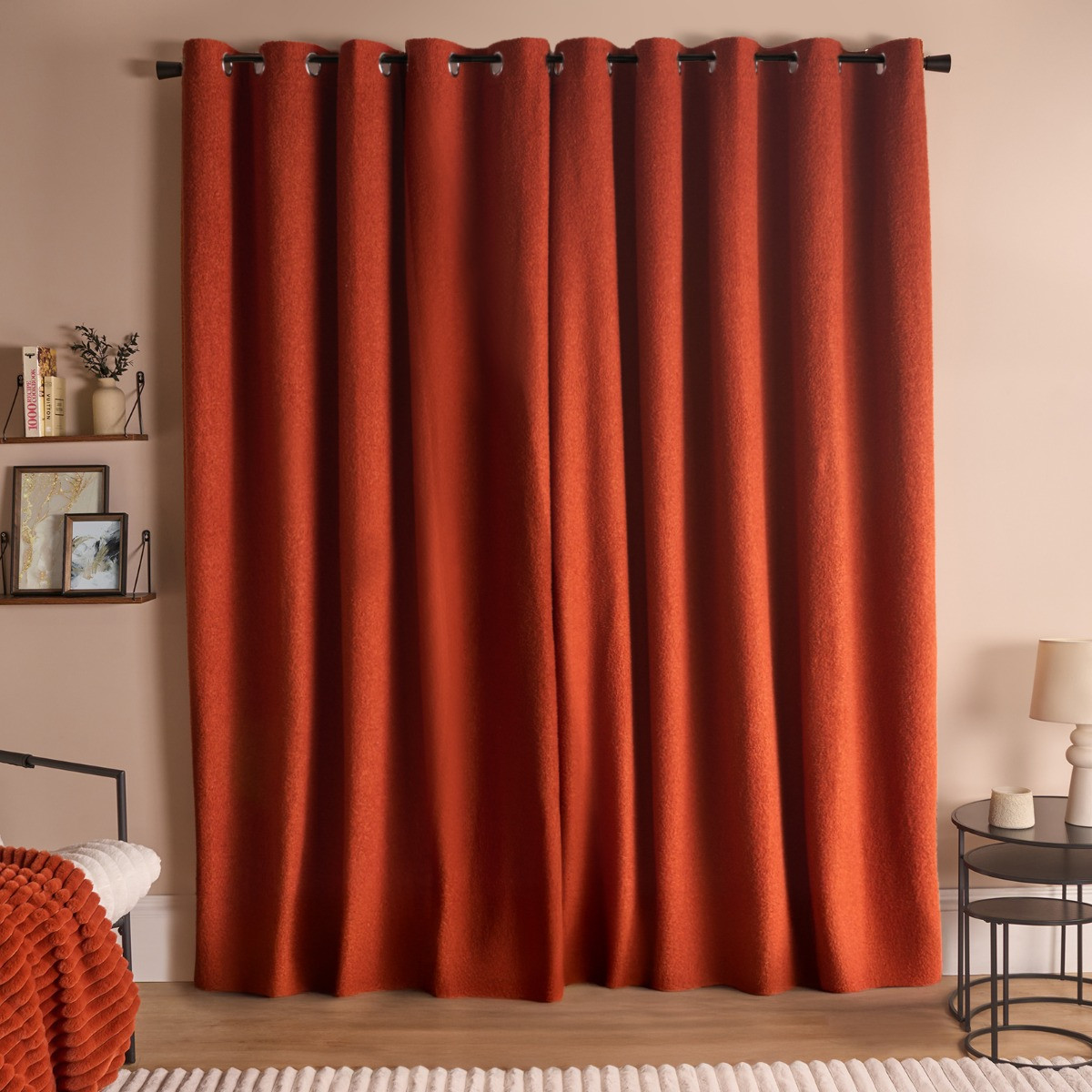 OHS Bouclé Eyelet Blackout Curtains, Rust - 90 x 90in>